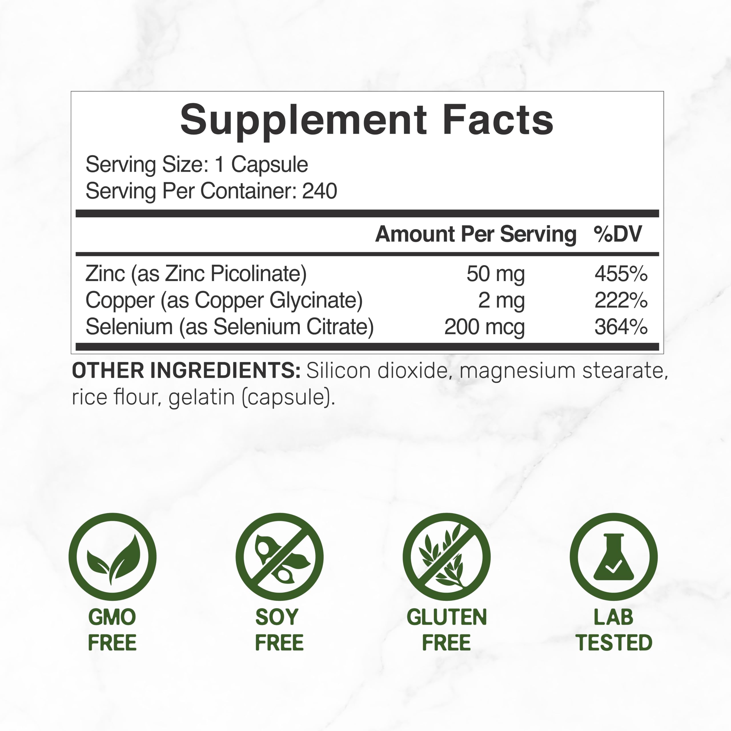 Foto 3 pulgar | Suplemento de Zinc De 50 mcg con Selenio 200 mg y Cobre - Venta Internacional