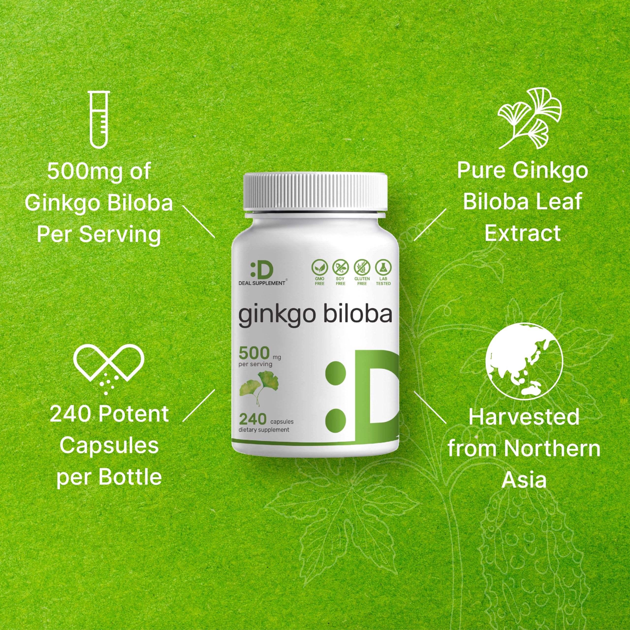 Foto 5 pulgar | Suplemento Deal Supplement Ginkgo Biloba 240 Cápsulas - Venta Internacional