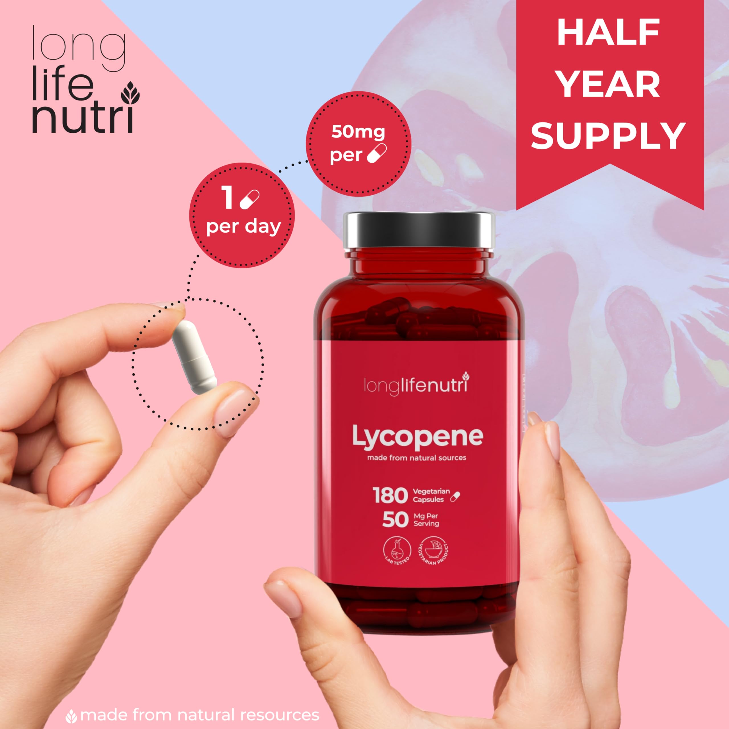 Foto 6 pulgar | Suplemento Longlifenutri Licopene 50 mg 180 Cápsulas Vegetarianas - Venta Internacional