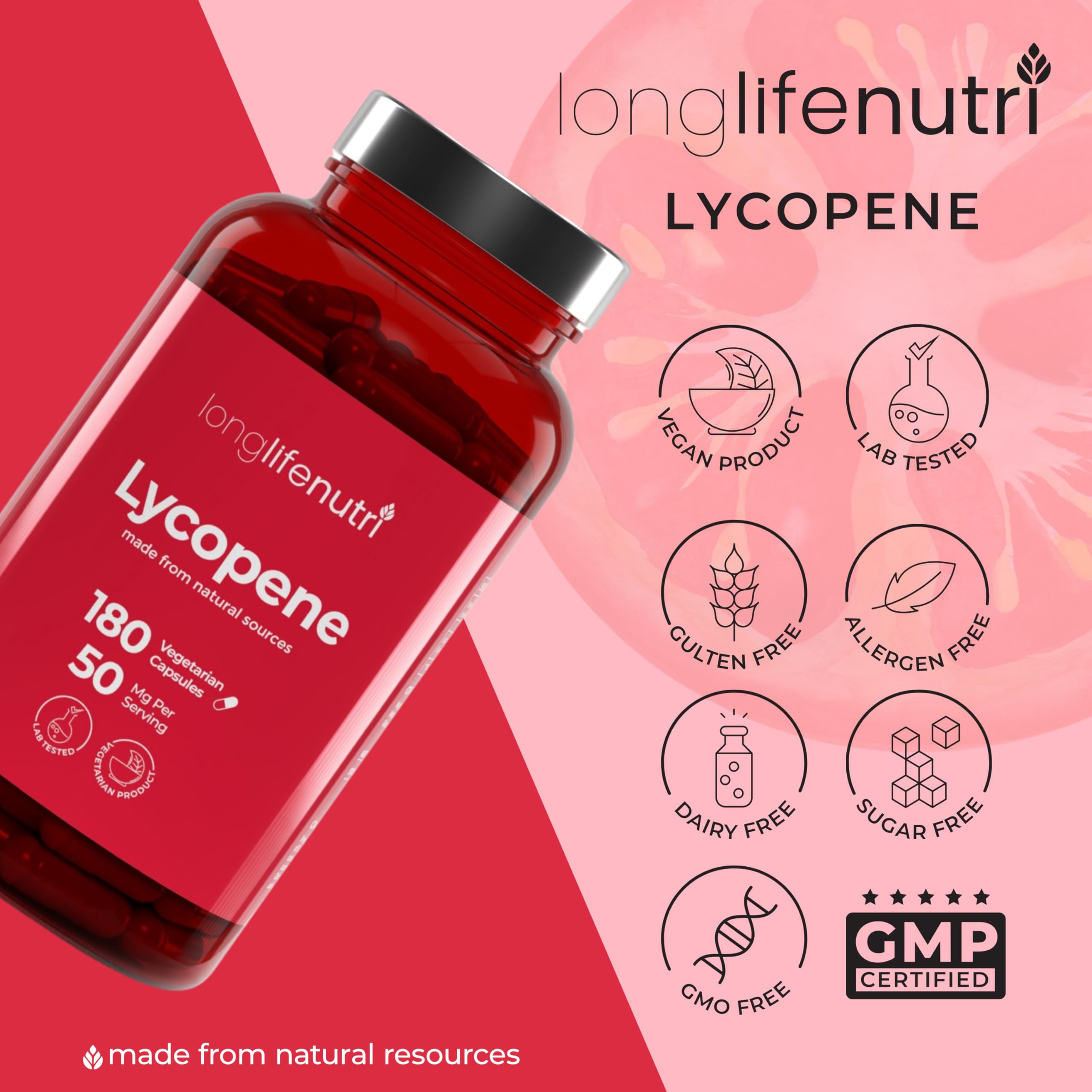 Foto 8 pulgar | Suplemento Longlifenutri Licopene 50 mg 180 Cápsulas Vegetarianas - Venta Internacional