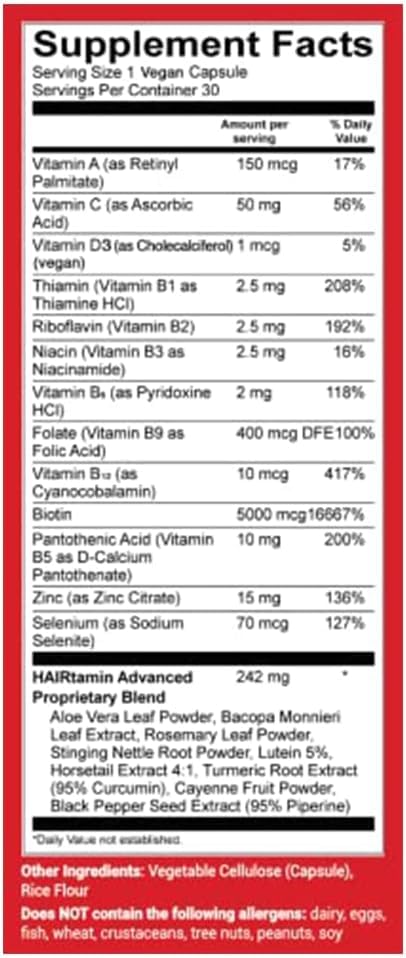 Foto 3 pulgar | Vitaminas para el Cabello Hairtamin Vegan Faster Growth 30 Cápsulas - Venta Internacional