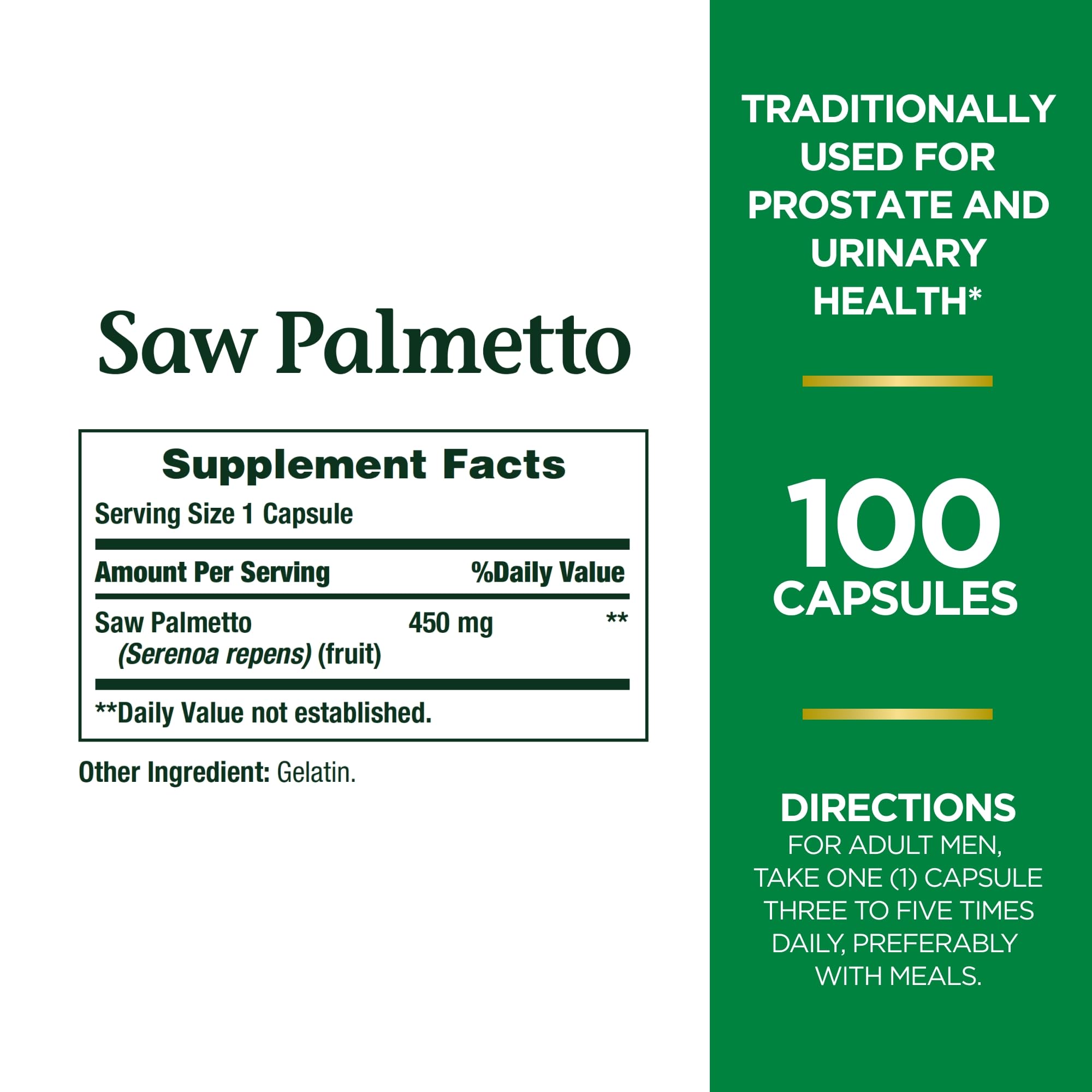 Foto 3 pulgar | Suplemento Nature's Bounty Saw Palmetto 450 Mg 100 Cápsulas - Venta Internacional