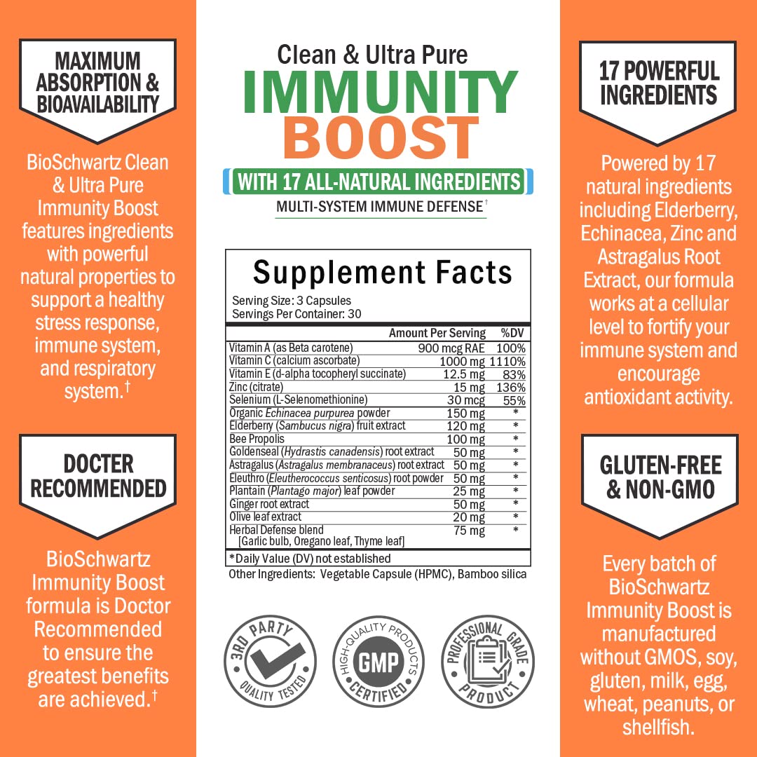 Foto 5 pulgar | Suplemento Bioschwartz Immune Support con Vitamina C 1000 mg 90 Cápsulas - Venta Internacional