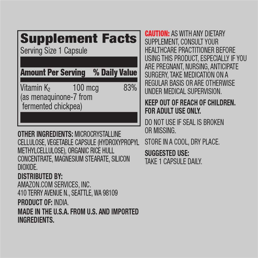 Foto 3 pulgar | Suplemento de Vitamina K2 Amazon Elements 100 mcg 65 Cápsulas - Venta Internacional