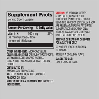 Foto 2 | Suplemento de Vitamina K2 Amazon Elements 100 mcg 65 Cápsulas - Venta Internacional