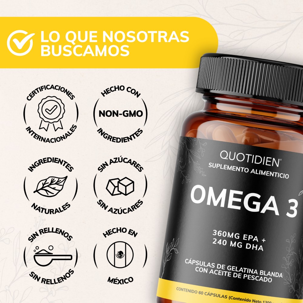 Foto 7 pulgar | Suplemento Alimenticio Omega 3 Aceite De Pescado Quotidien 60 Cápsulas