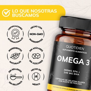 Foto 6 | Suplemento Alimenticio Omega 3 Aceite De Pescado Quotidien 60 Cápsulas