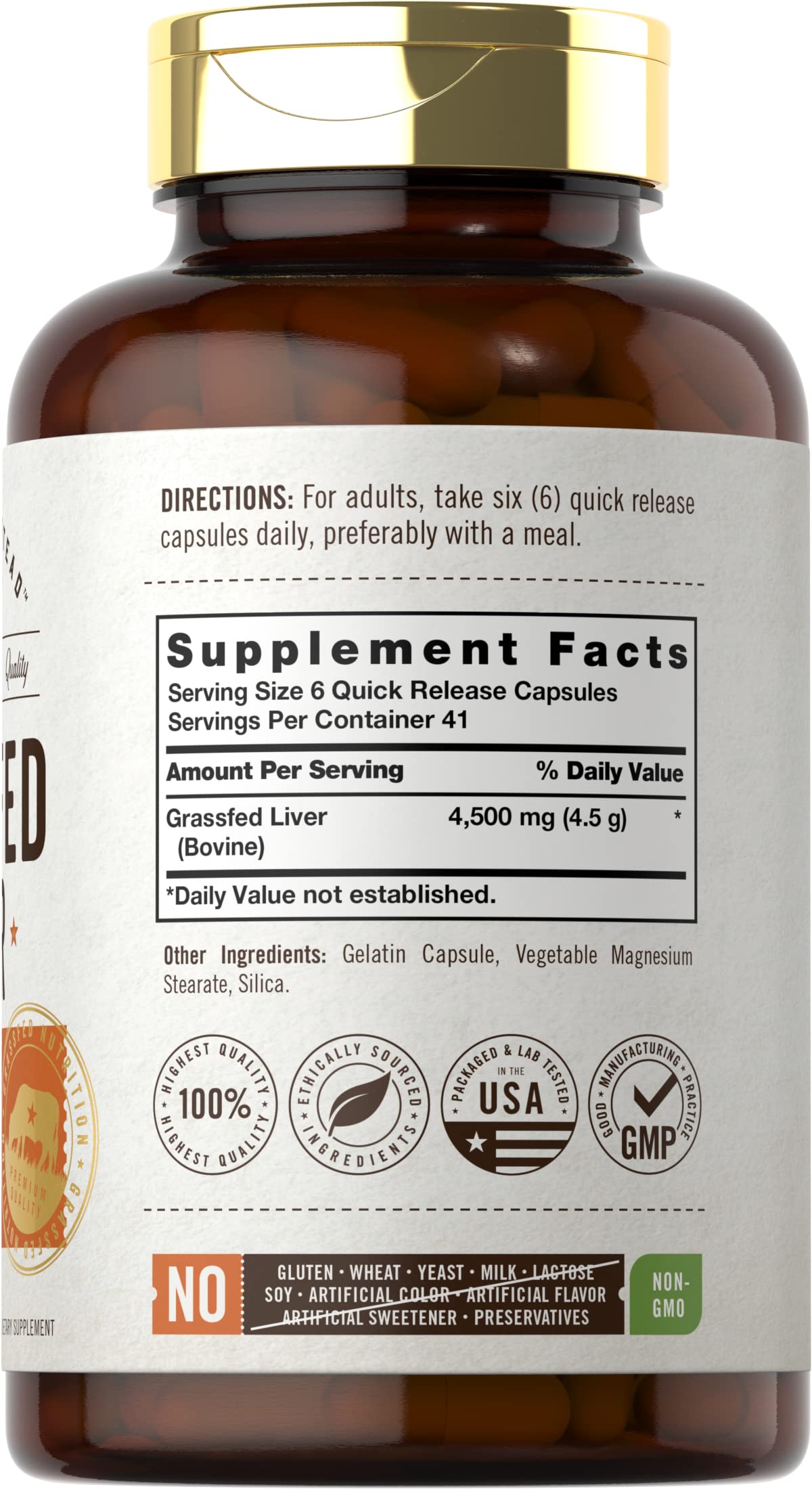 Foto 3 pulgar | Suplemento Carlyle Cápsulas De Hígado De Res Alimentadas Con Pasto 4500 Mg - Venta Internacional