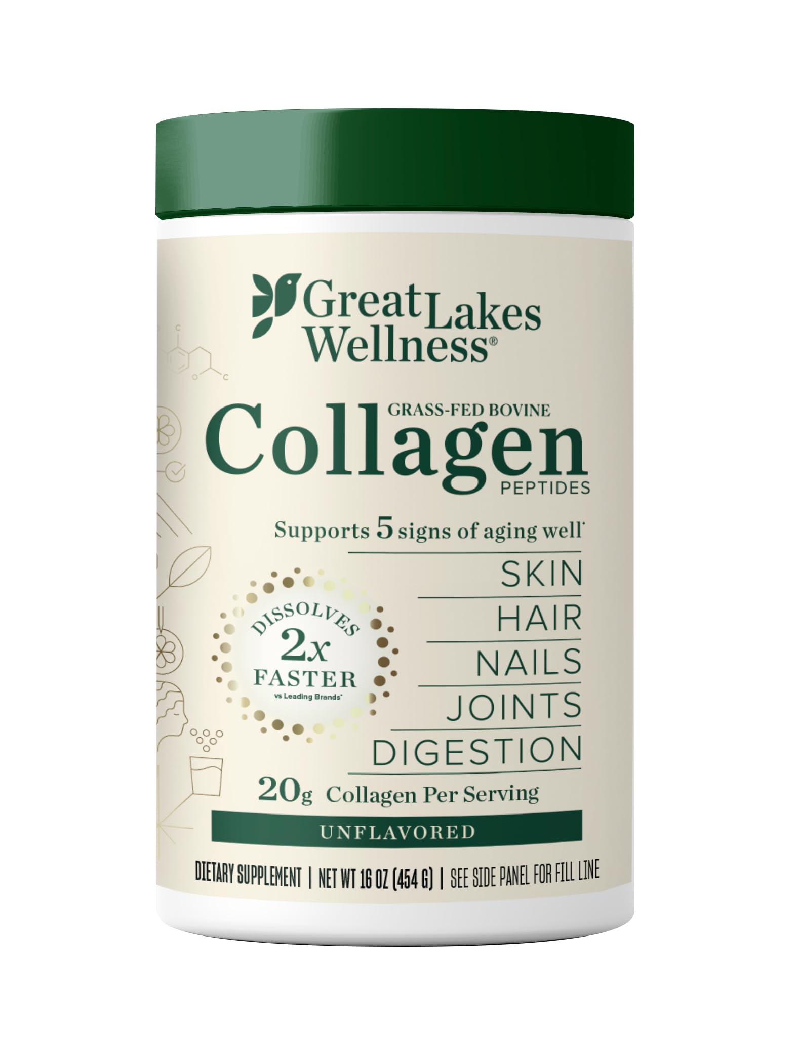 Foto 2 pulgar | Péptidos de Colágeno en Polvo Great Lakes Wellness 473 ml sin Sabor - Venta Internacional