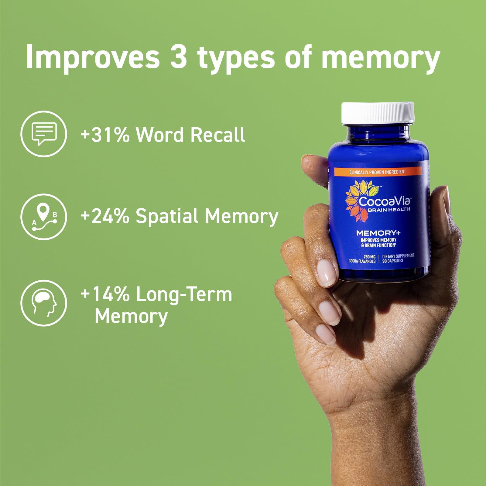 Foto 3 pulgar | Suplemento Memory Brain Cocoavia Memory+ 750 Mg 30 Cápsulas - Venta Internacional