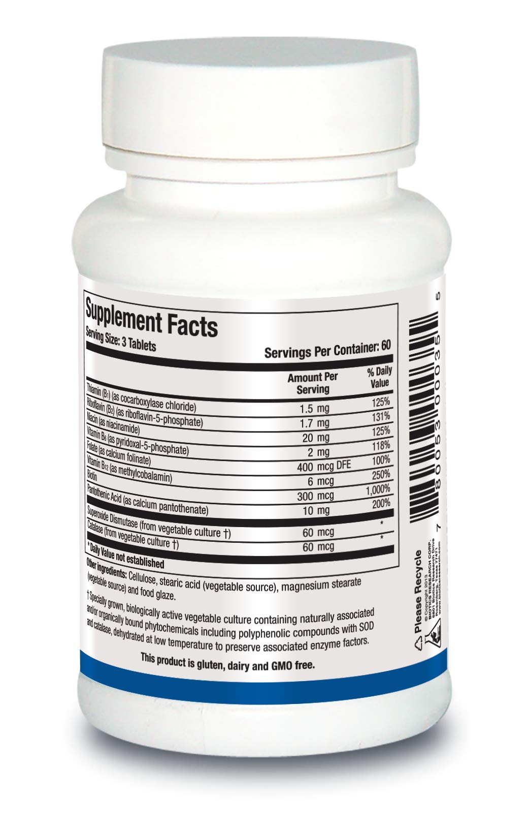 Foto 3 pulgar | Complejo de Vitamina B 100 Bio B de Biotics Research 180 comprimidos - Venta Internacional