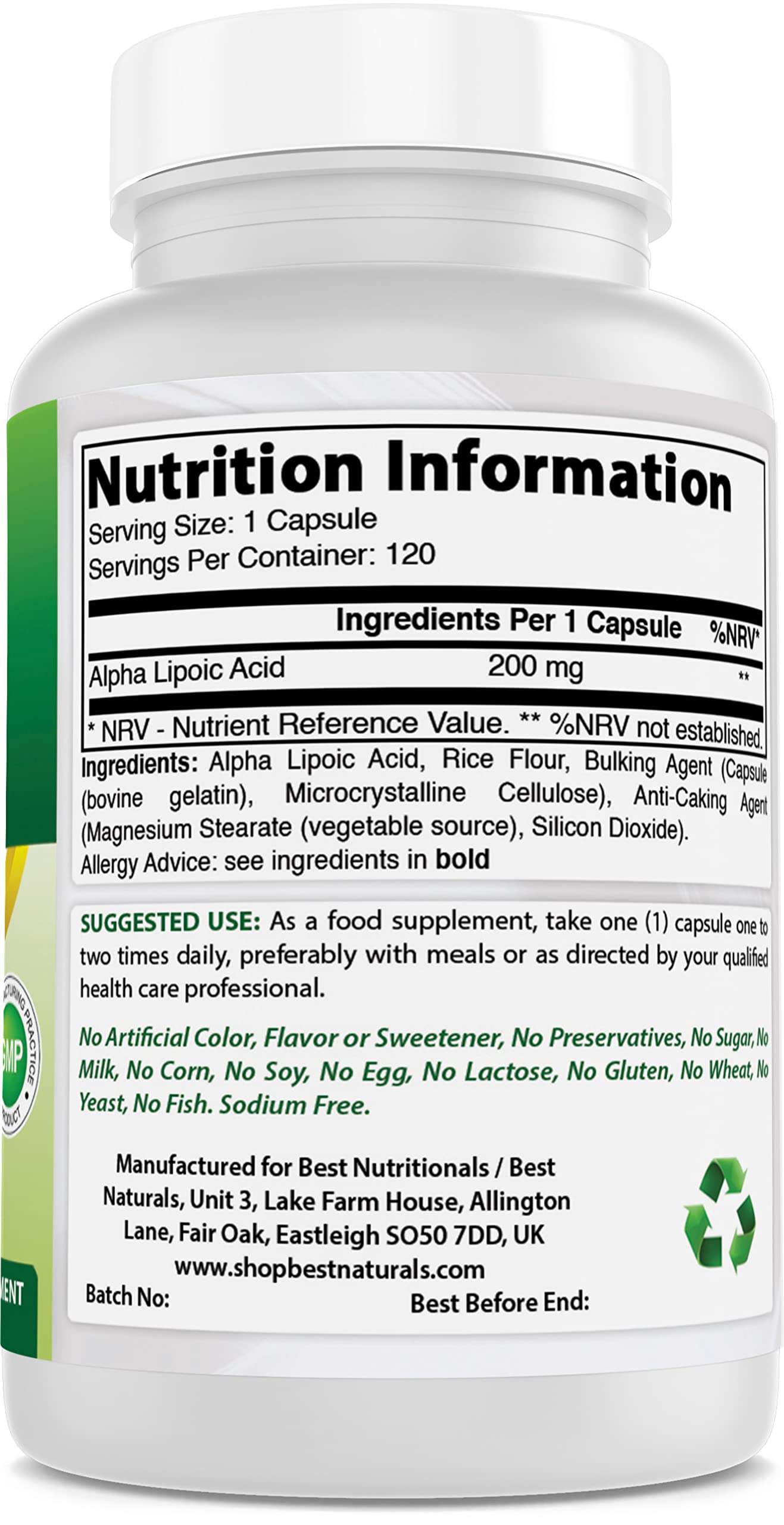 Foto 3 pulgar | Suplemento Best Naturals de Ácido Alfa Lipoico 200 Mg 120 X 2 Cápsulas - Venta Internacional