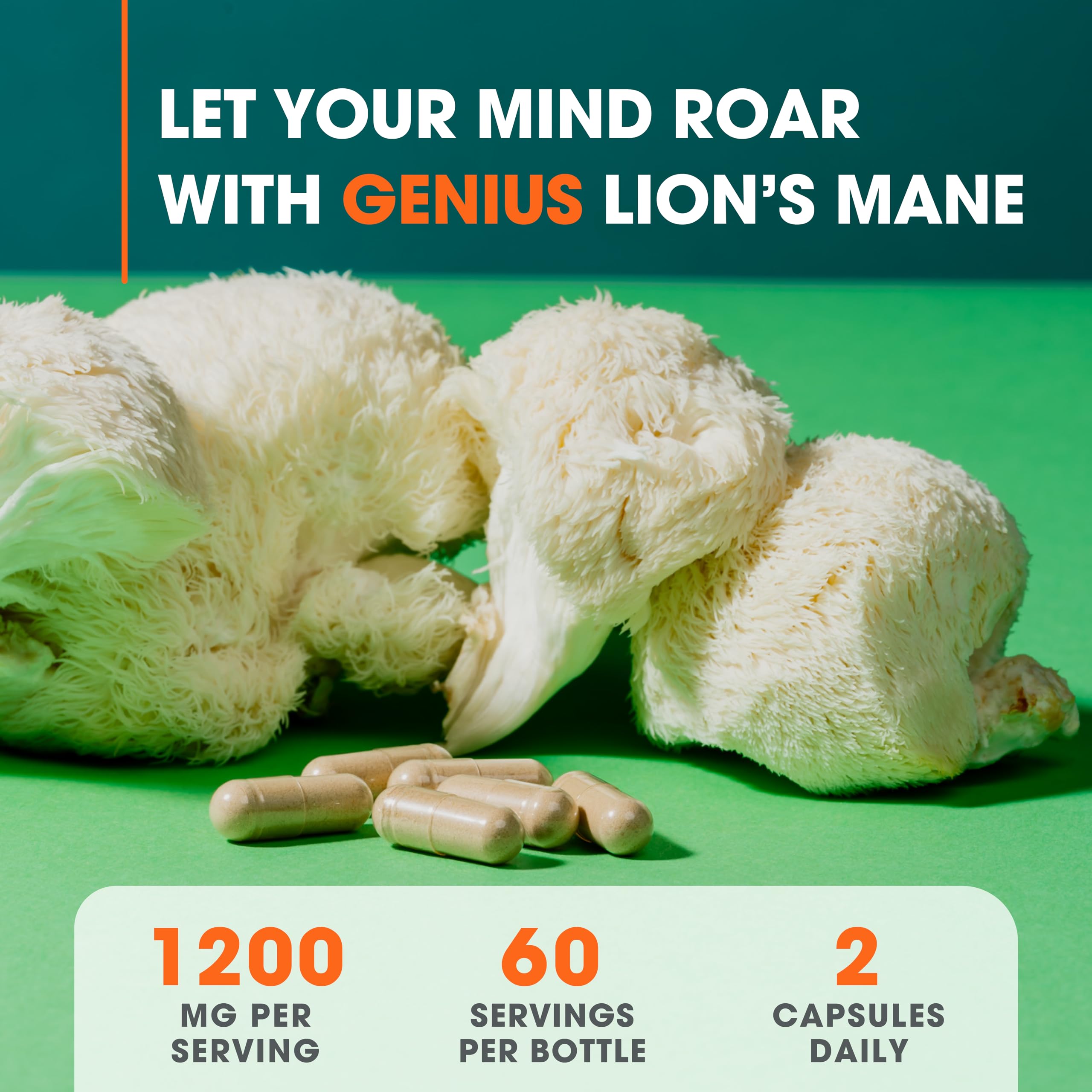 Foto 5 pulgar | Suplemento Genius Lions Mane 1200 mg 120 Cápsulas - Venta Internacional