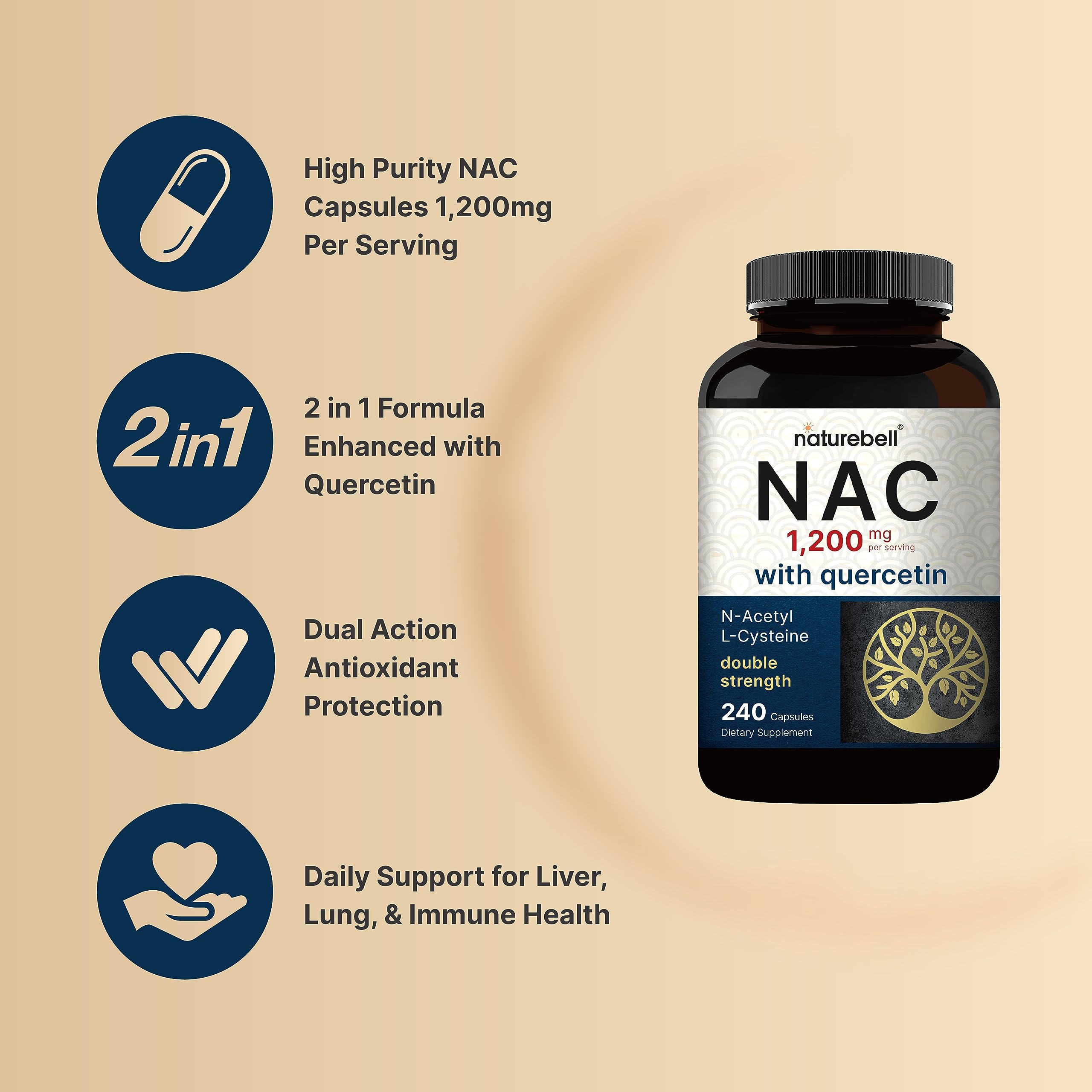 Foto 4 pulgar | Suplemento NatureBell Nac 1200 mg con Quercetina 240 Cápsulas - Venta Internacional