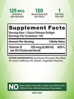 Foto 2 | Suplemento de Vitamina D3 Nature's Truth 5000 Ui 130 Cápsulas Blandas - Venta Internacional