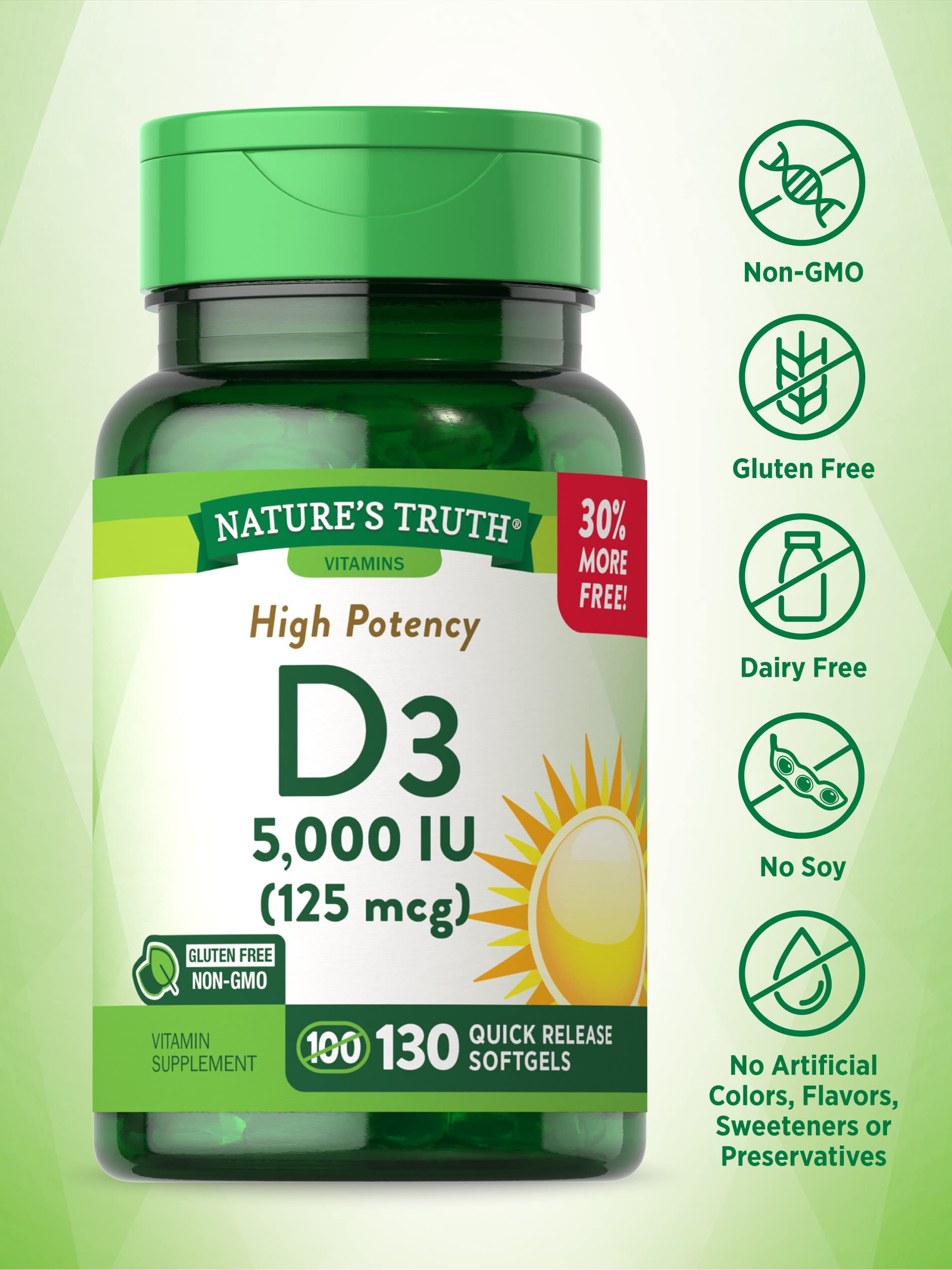 Foto 4 pulgar | Suplemento de Vitamina D3 Nature's Truth 5000 Ui 130 Cápsulas Blandas - Venta Internacional