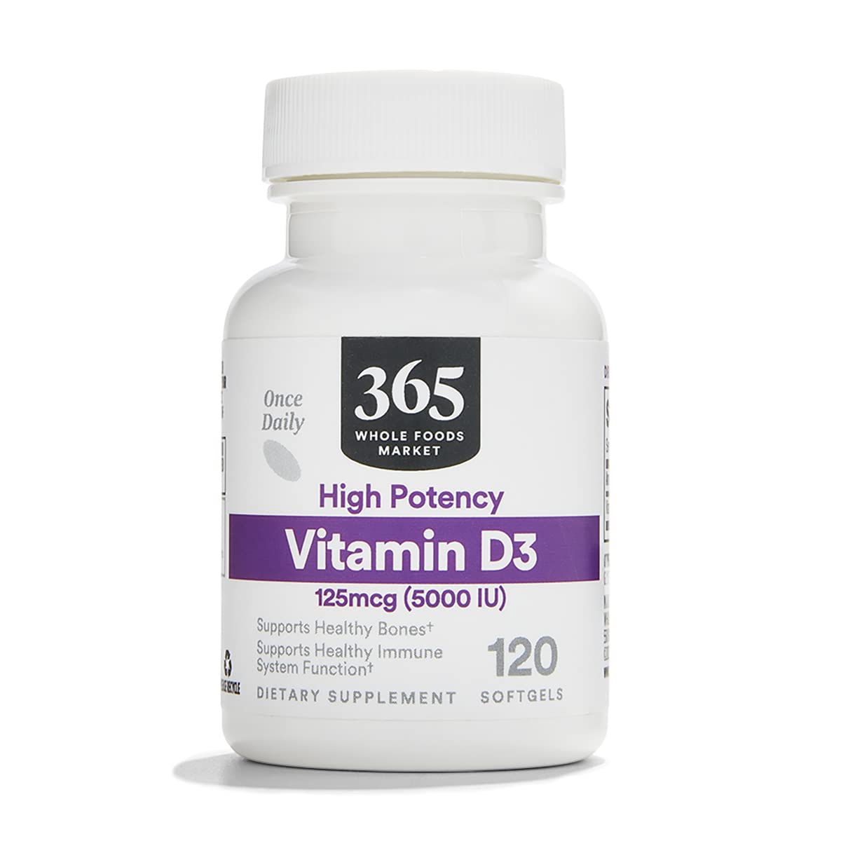 Suplemento 365 de Whole Foods Market Vitamina D3 5000 Ui 120 Cápsulas Blandas - Venta Internacional