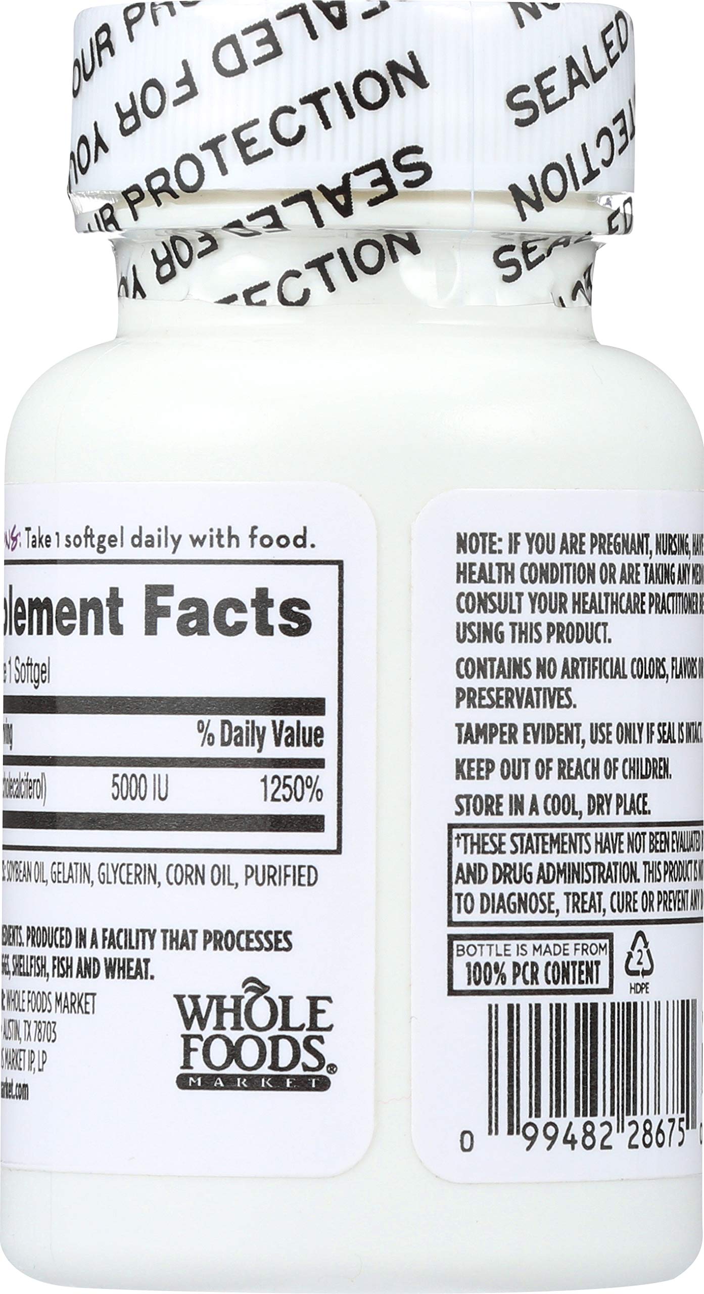 Foto 4 | Suplemento 365 de Whole Foods Market Vitamina D3 5000 Ui 120 Cápsulas Blandas - Venta Internacional