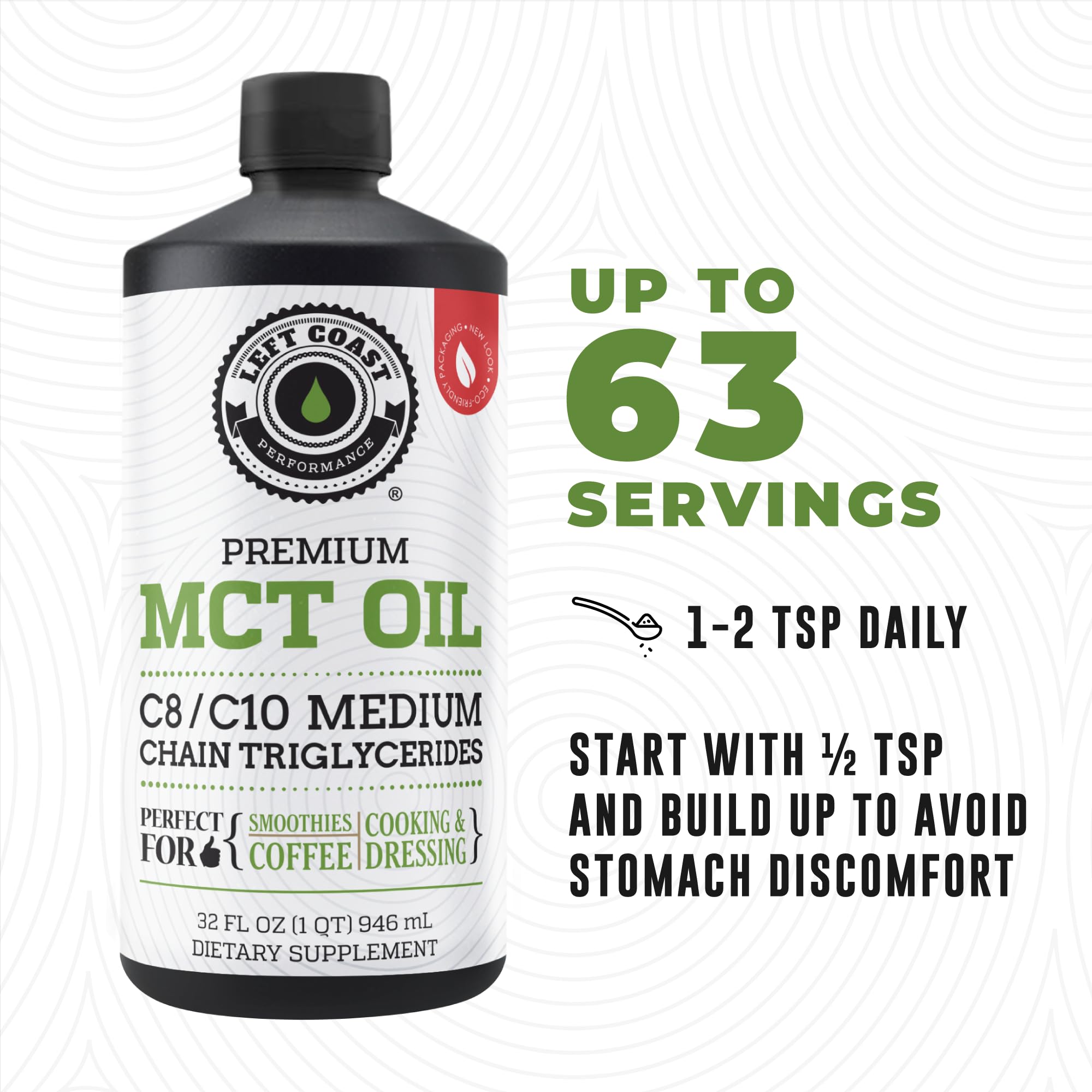 Foto 7 pulgar | Aceite MCT Left Coast Performance 100% Coco 960 ml - Venta Internacional