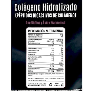 Foto 2 | Péptidos De Colágeno Hidrolizado Biotina Aha 300 Grs Snatural