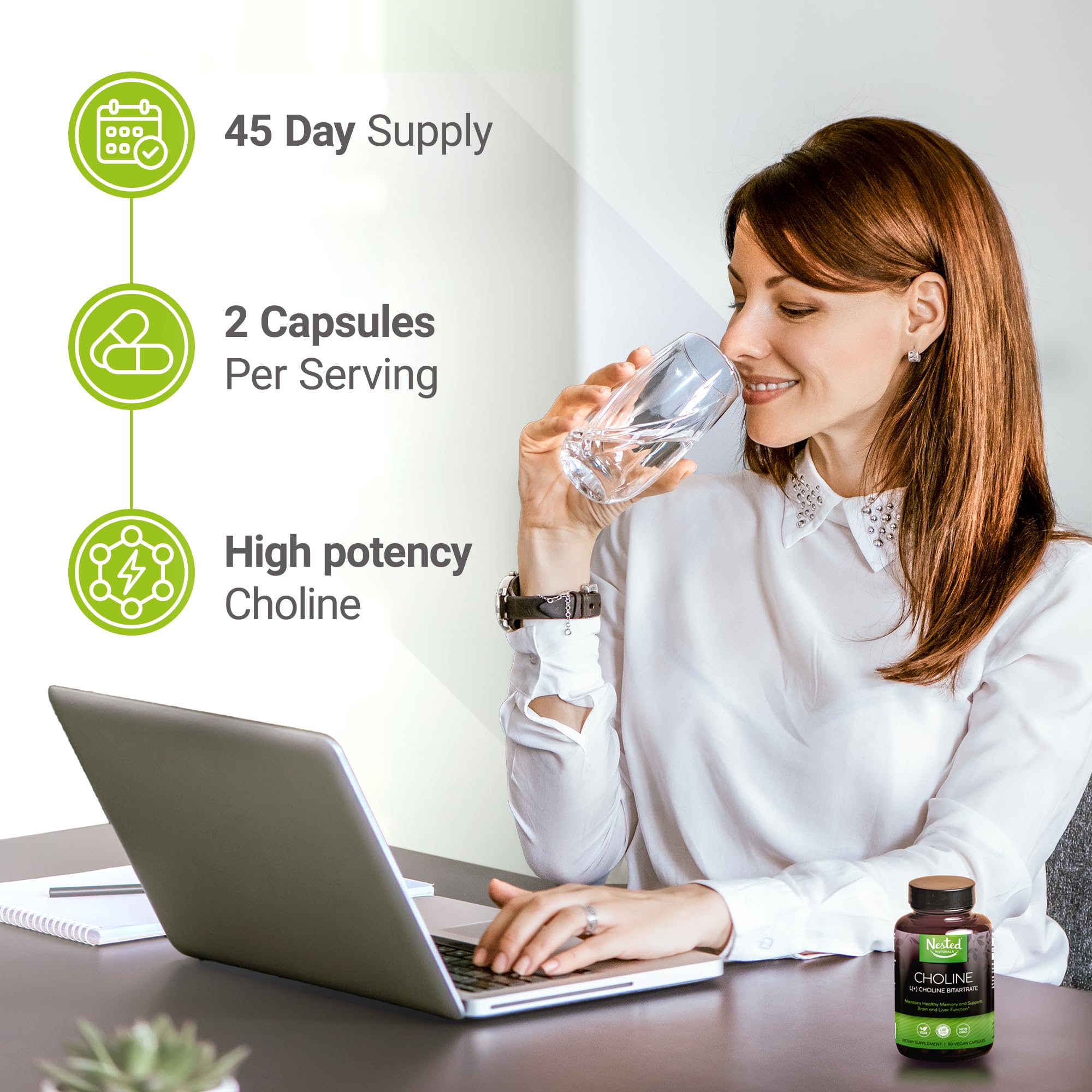 Foto 3 pulgar | Suplemento de Bitartrato de Colina Nested Naturals 500 Mg 90 Cápsulas - Venta Internacional