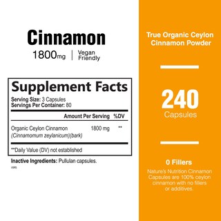 Foto 2 | Suplemento Nature's Nutrition con Canela de Ceilán 240 Cápsulas - Venta Internacional