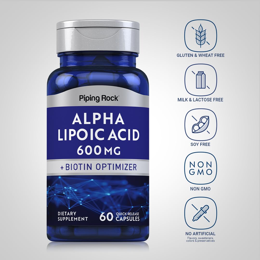 Foto 4 pulgar | Suplemento de Ácido Alfa Lipoico Piping Rock 600 Mg con Biotina 60 Cápsulas - Venta Internacional