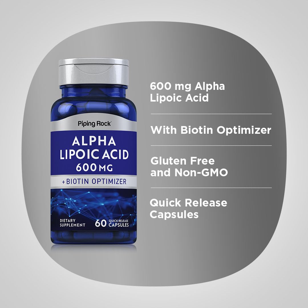 Foto 5 pulgar | Suplemento de Ácido Alfa Lipoico Piping Rock 600 Mg con Biotina 60 Cápsulas - Venta Internacional
