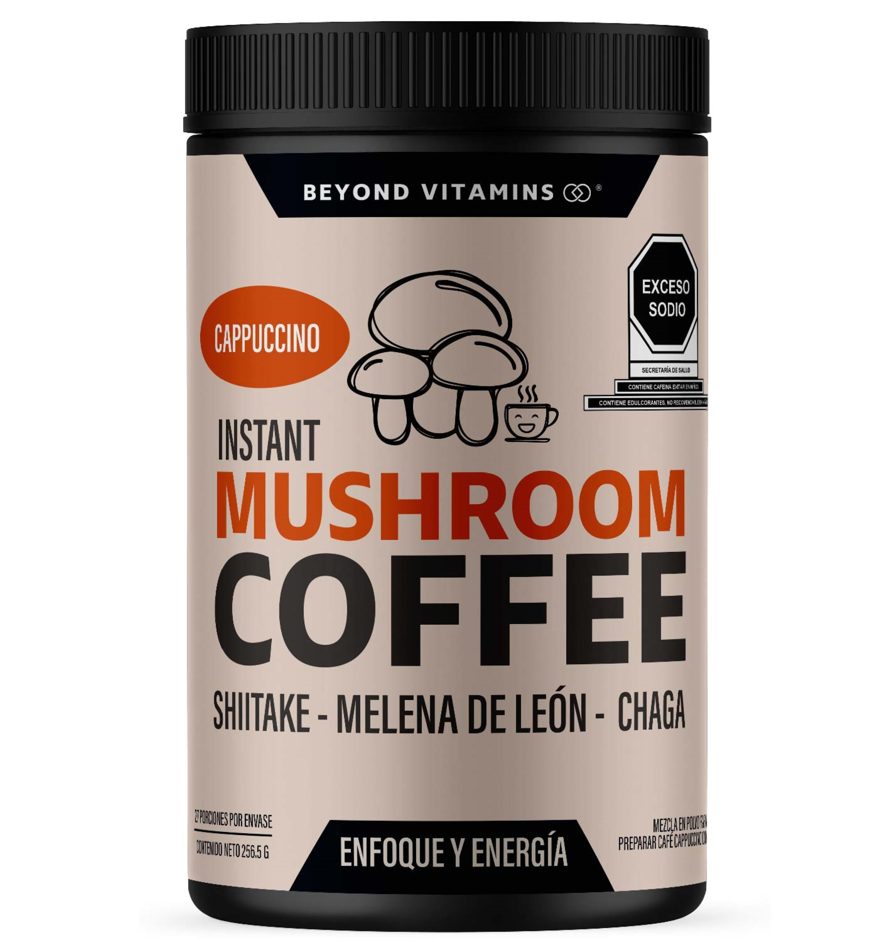 Suplemento Alimenticio Beyond Vitamins Cafe Soluble Capuccino Con Hongos, Melena De Leon, Chaga Y Shiitake 256.5 Mg