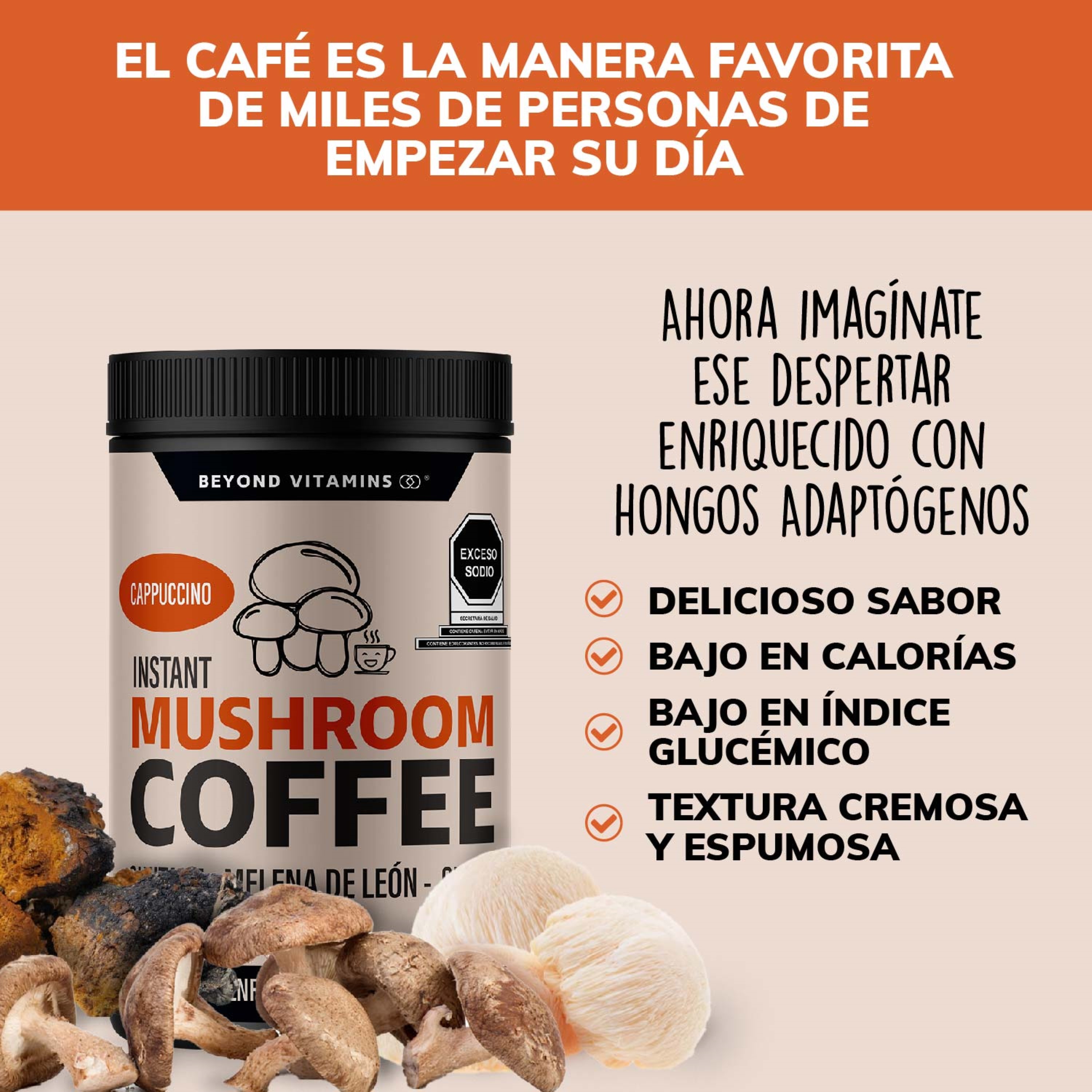 Foto 5 pulgar | Suplemento Alimenticio Beyond Vitamins Cafe Soluble Capuccino Con Hongos, Melena De Leon, Chaga Y Shiitake 256.5 Mg