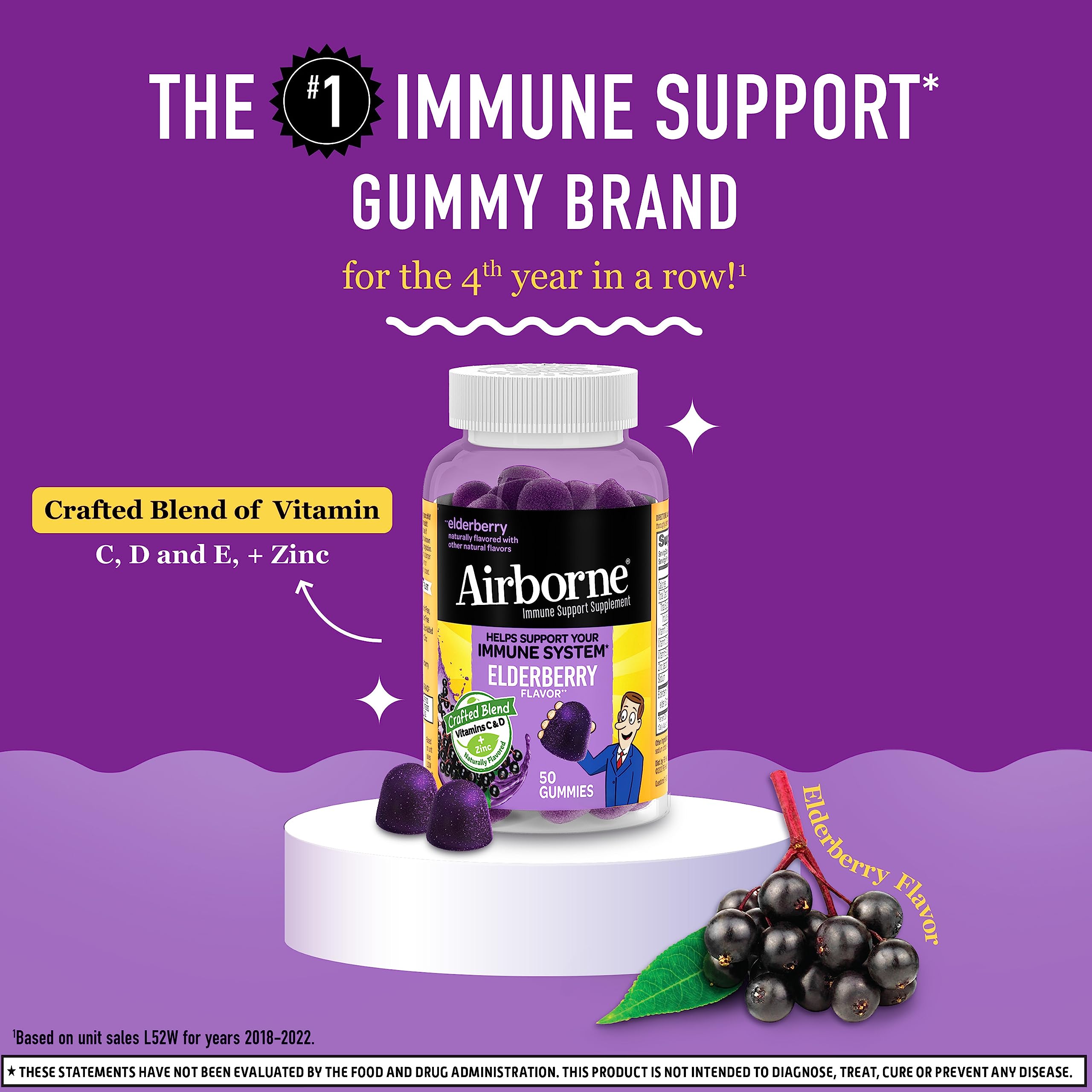 Foto 3 pulgar | Gomitas Airborne Elderberry Zinc y Vitamina C  50 G para Adultos - Venta Internacional