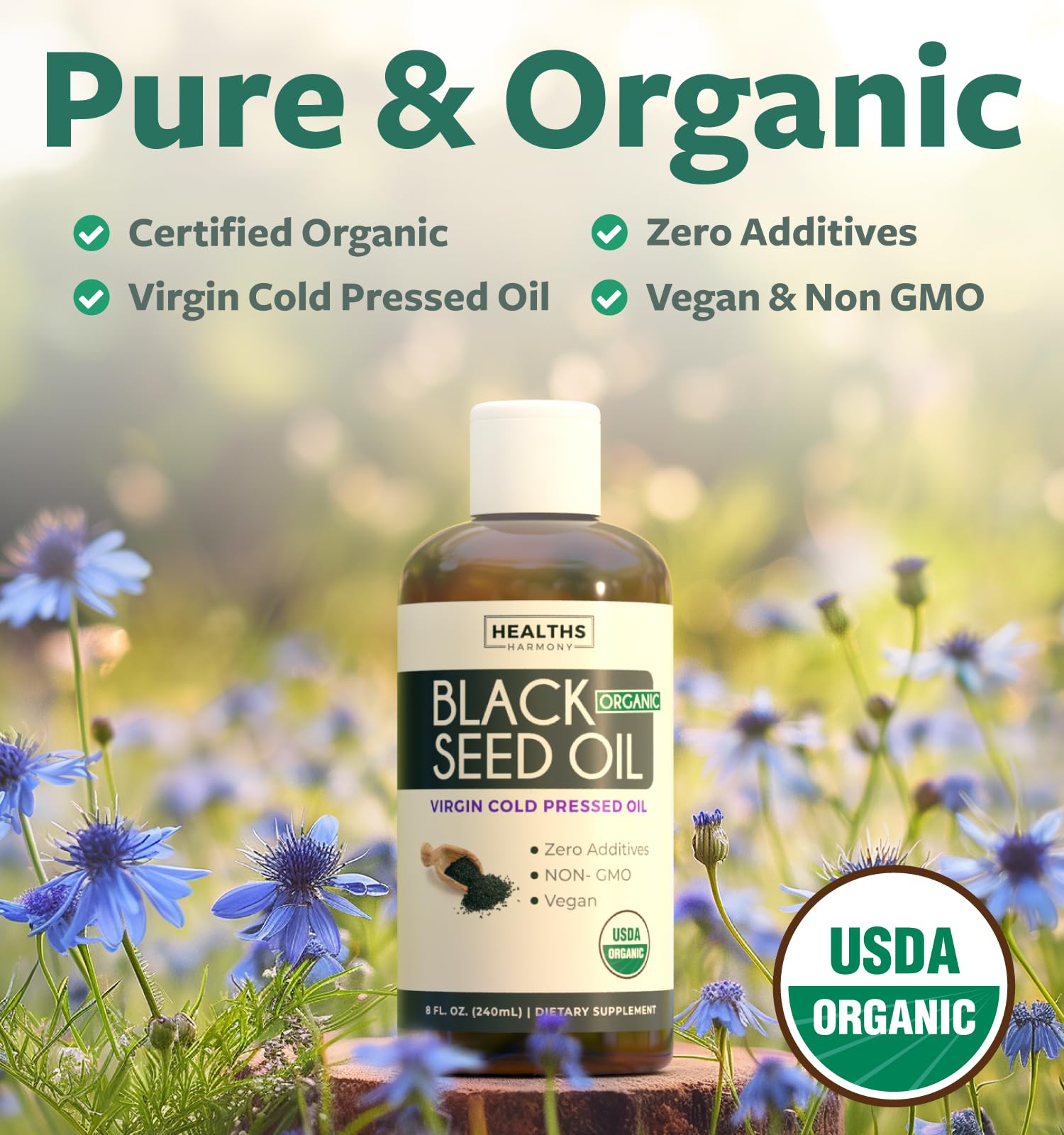 Foto 3 pulgar | Aceite de Semillas de Comino Negro Healths Harmony Organic 240 Ml Prensado En Frío - Venta Internacional