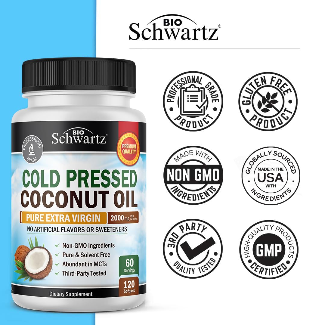 Foto 5 | Cápsulas de Aceite de Coco Bioschwartz 2000 Mg Orgánico 120 Unidades - Venta Internacional