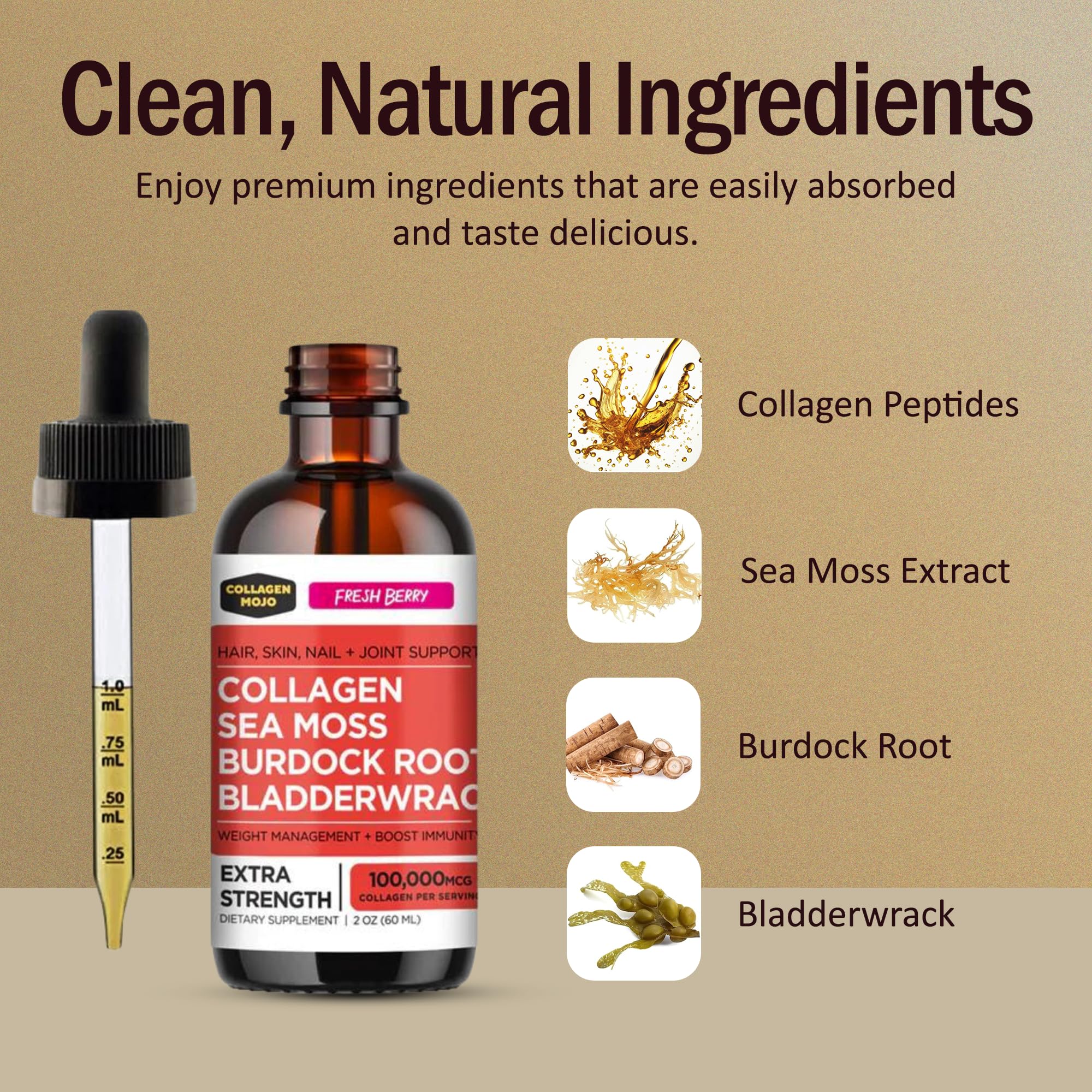 Foto 3 pulgar | Suplemento Collagen Mojo Liquid 60 Ml Con Musgo Marino Y Péptidos - Venta Internacional