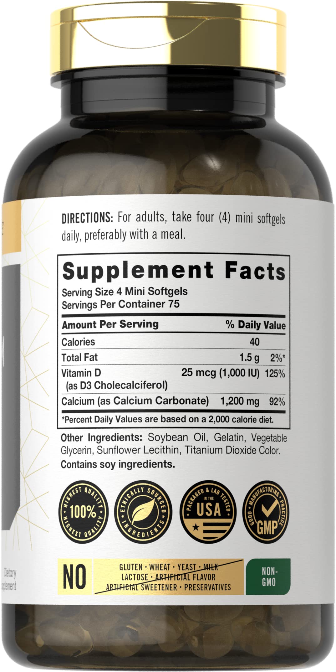 Foto 3 pulgar | Suplemento Carlyle Calcium 1200 mg con Vitamina D3 300 Cápsulas Blandas - Venta Internacional
