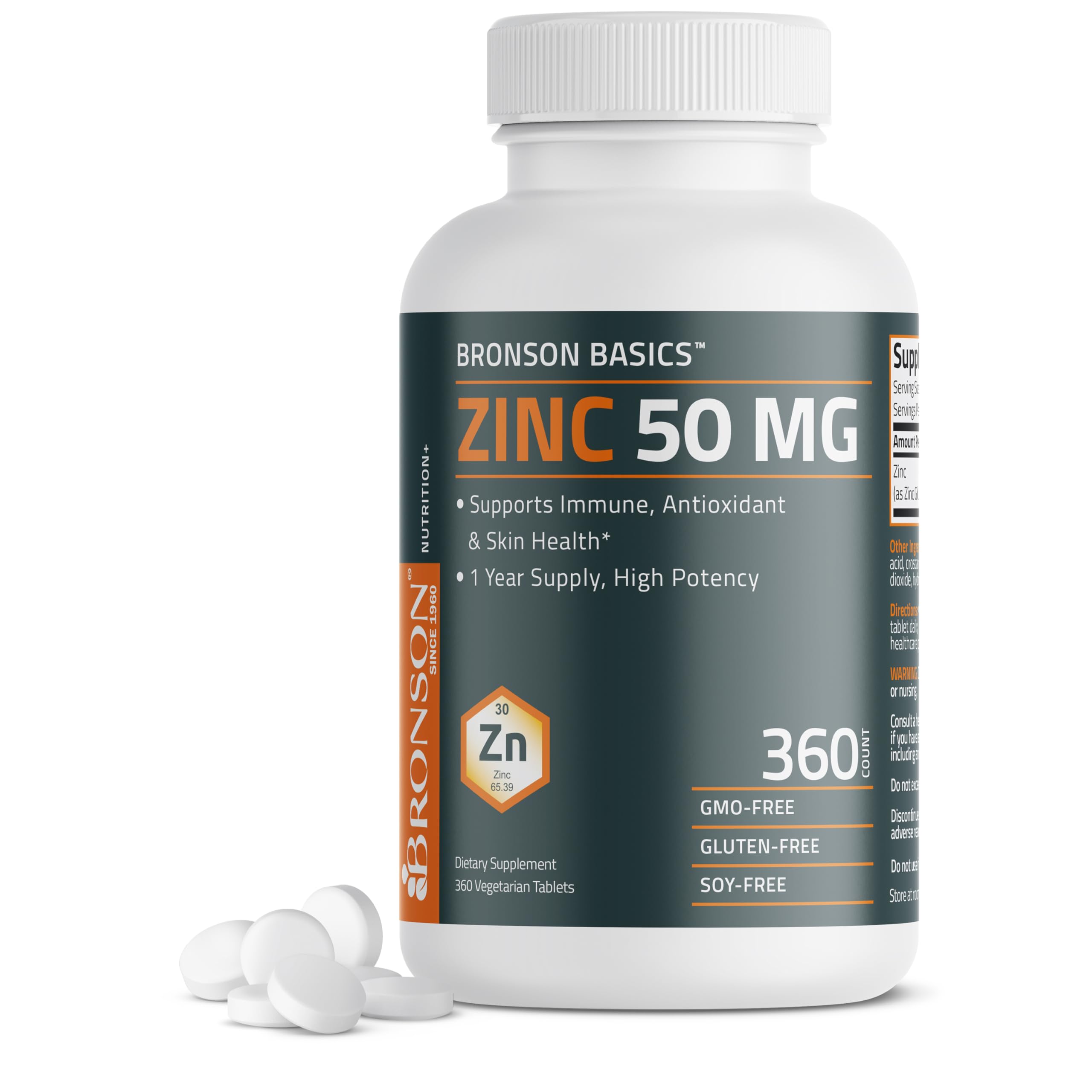 Foto 2 pulgar | Suplemento Bronson Zinc 50 Mg de Alta Potencia 360 Comprimidos - Venta Internacional