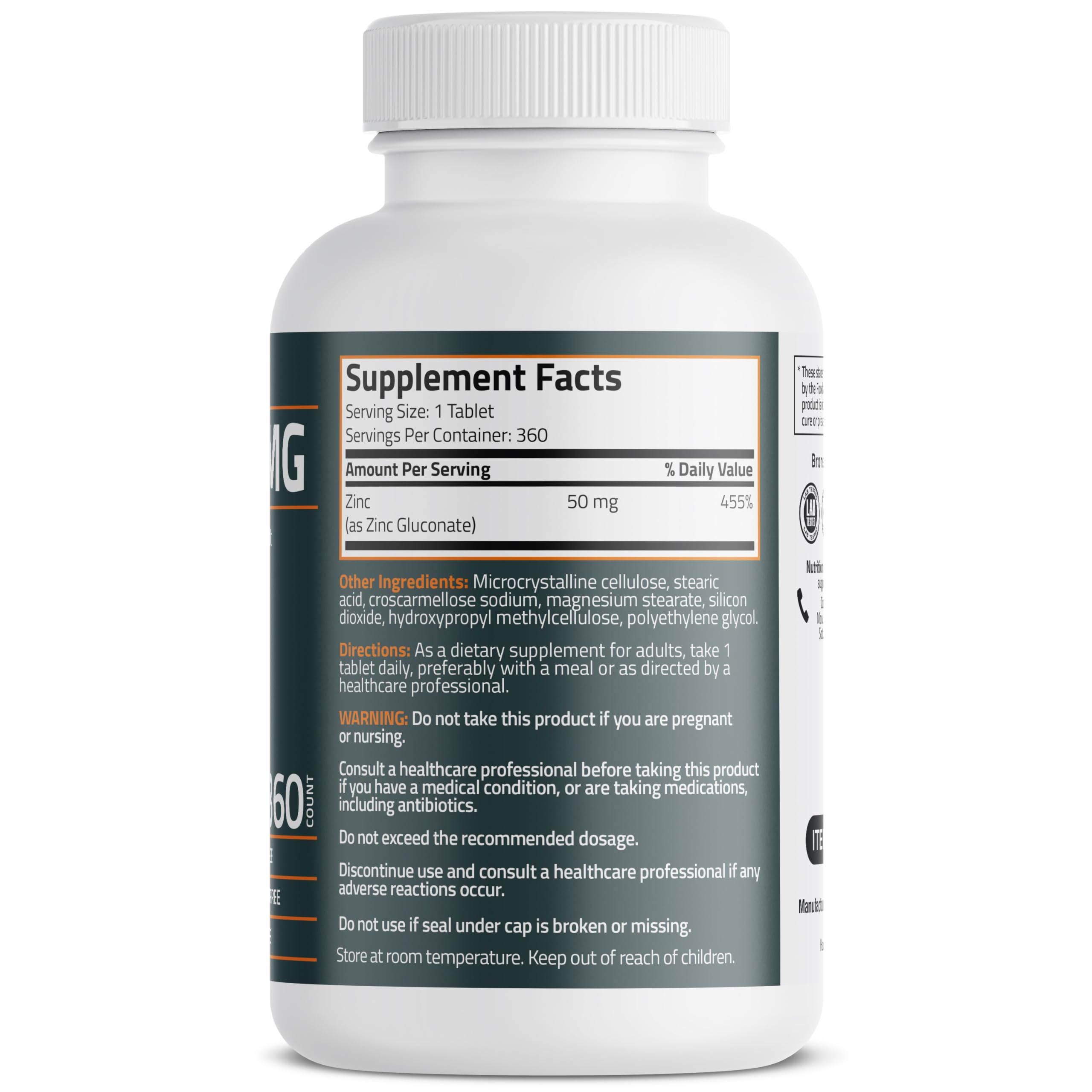 Foto 3 pulgar | Suplemento Bronson Zinc 50 Mg de Alta Potencia 360 Comprimidos - Venta Internacional