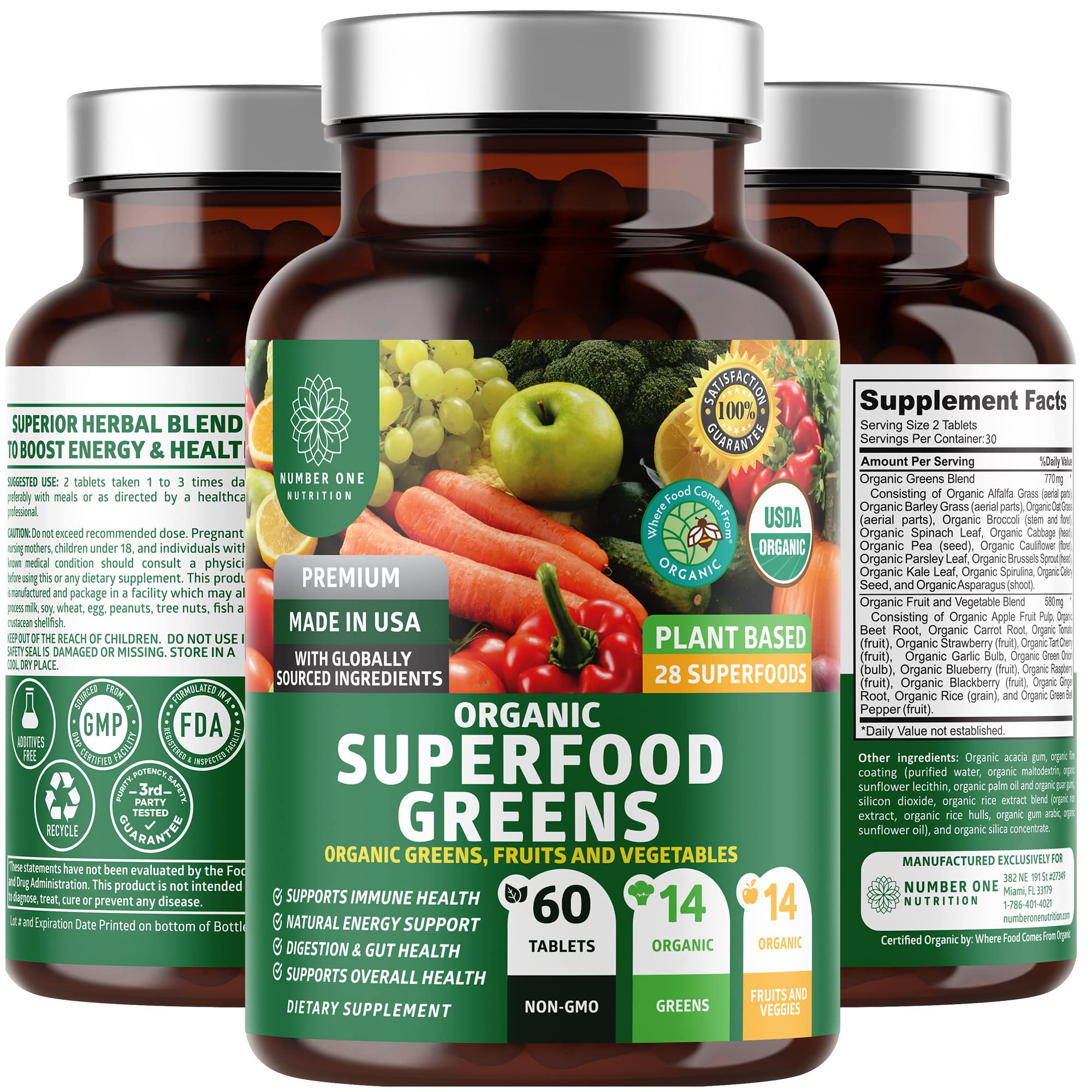 Foto 2 pulgar | Suplemento Number One Nutrition N1N Premium Organic 1 Frasco de 60 Tabletas - Venta Internacional