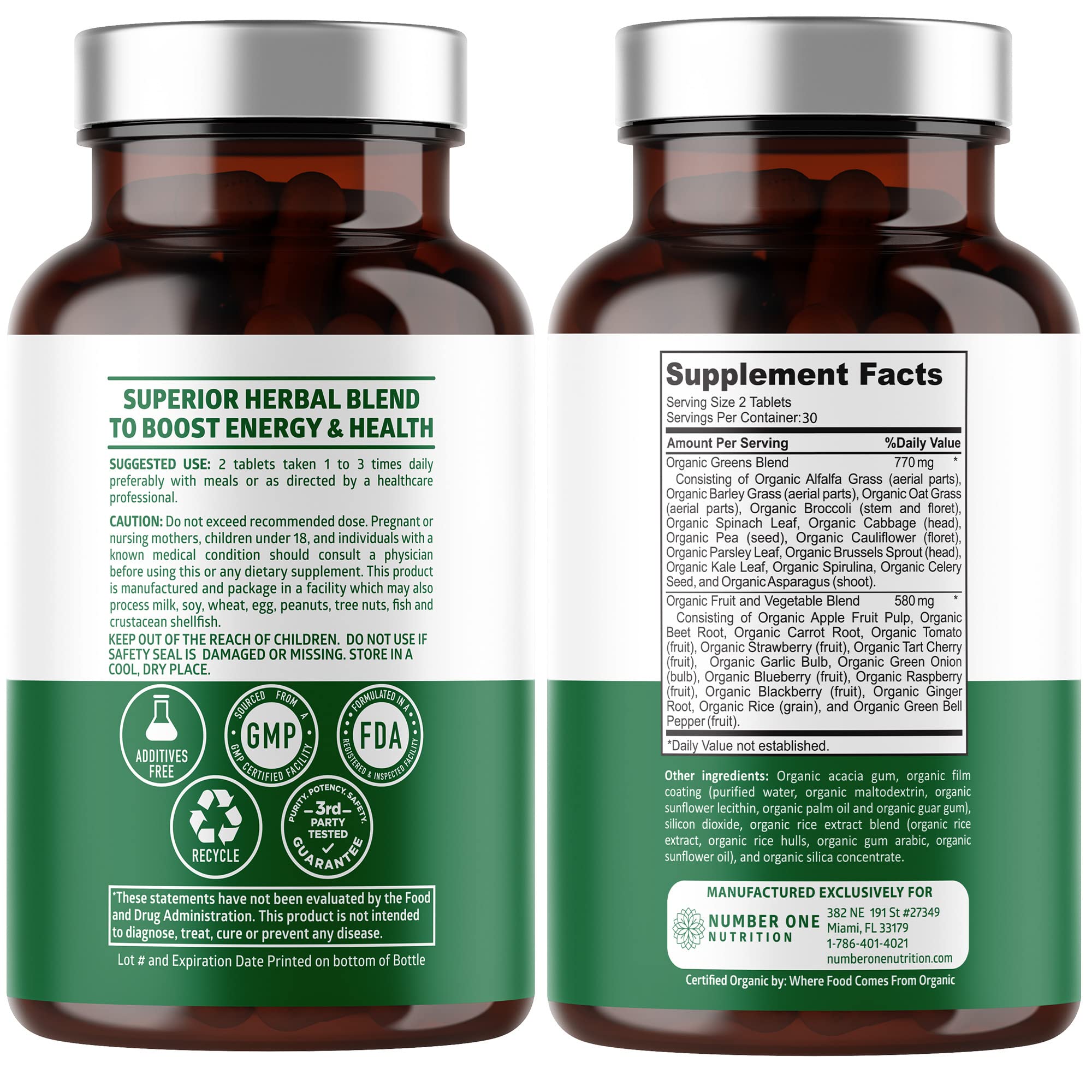 Foto 3 pulgar | Suplemento Number One Nutrition N1N Premium Organic 1 Frasco de 60 Tabletas - Venta Internacional