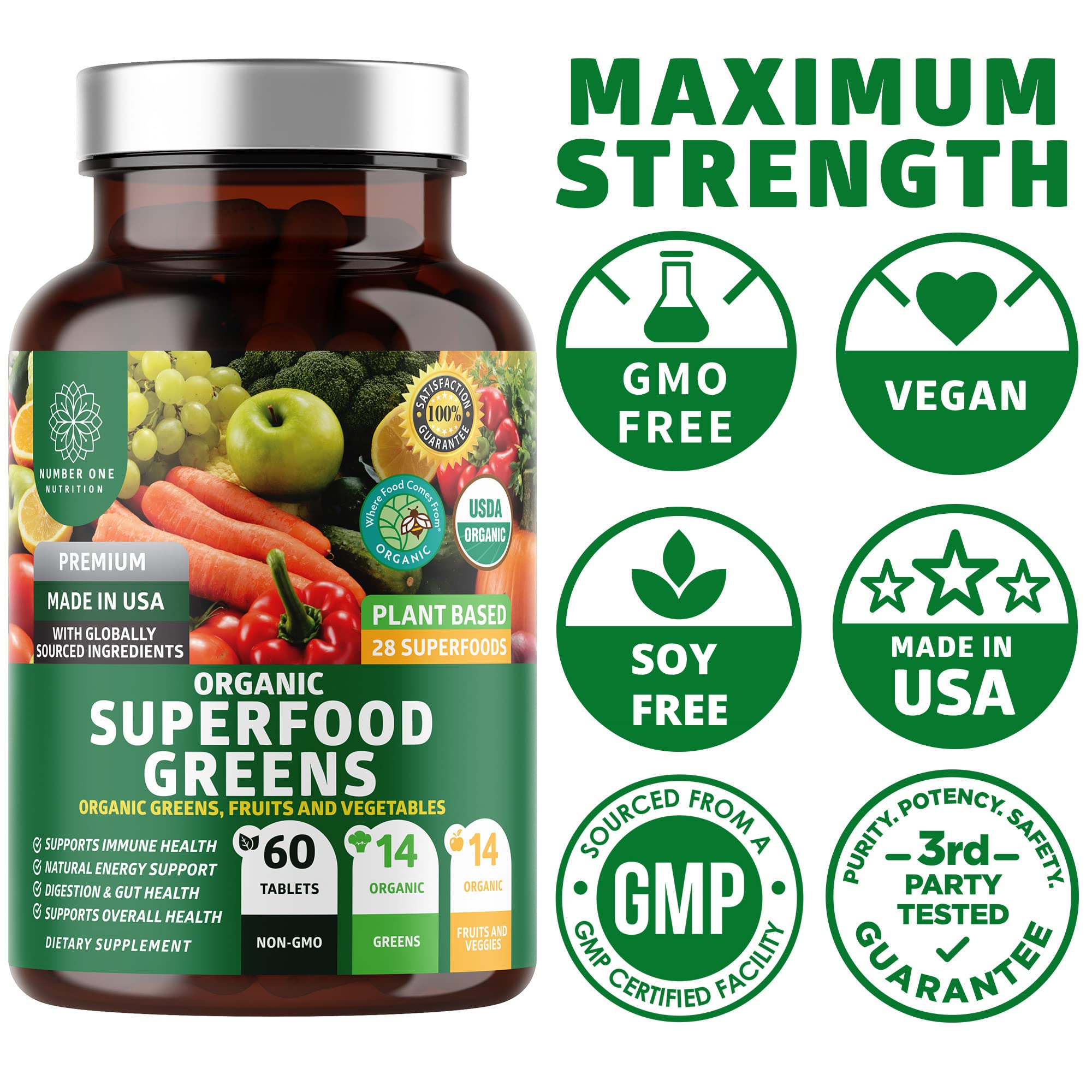 Foto 7 pulgar | Suplemento Number One Nutrition N1N Premium Organic 1 Frasco de 60 Tabletas - Venta Internacional
