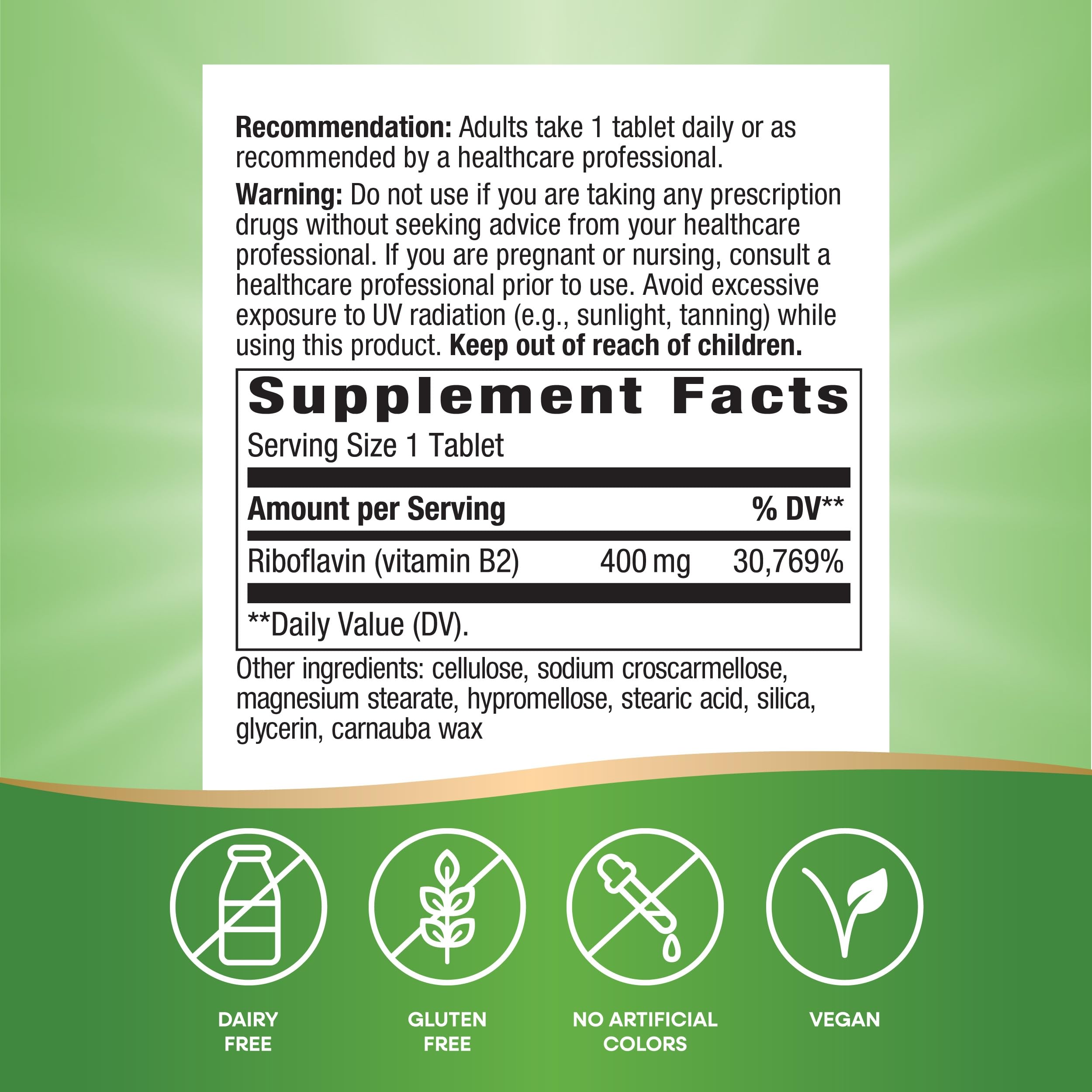 Foto 3 pulgar | Suplemento Nature's Way con Riboflavina y Vitamina B2 30 Comprimidos - Venta Internacional