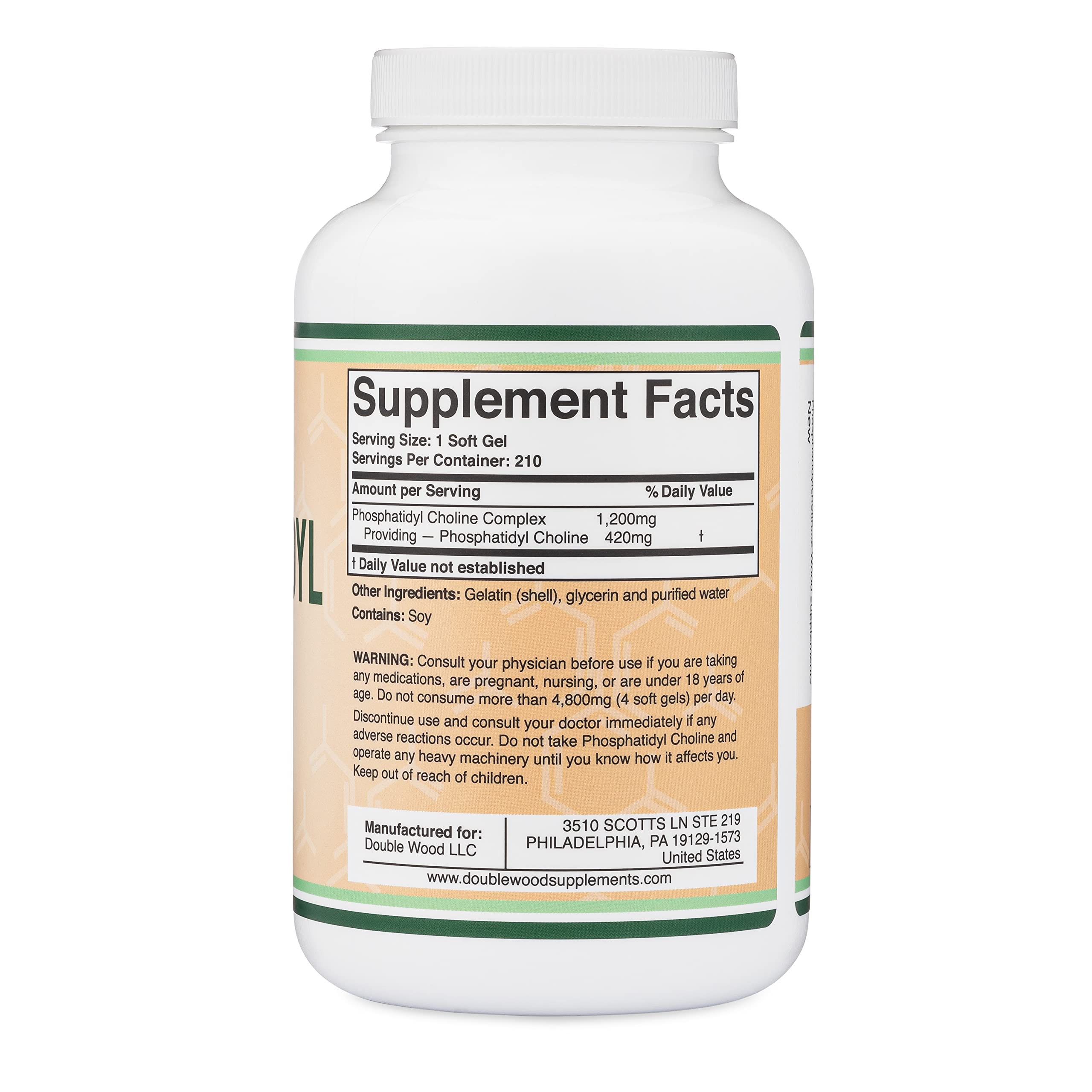 Foto 3 pulgar | Suplemento de Fosfatidilcolina Double Wood 1200 mg 210 Cápsulas Blandas - Venta Internacional