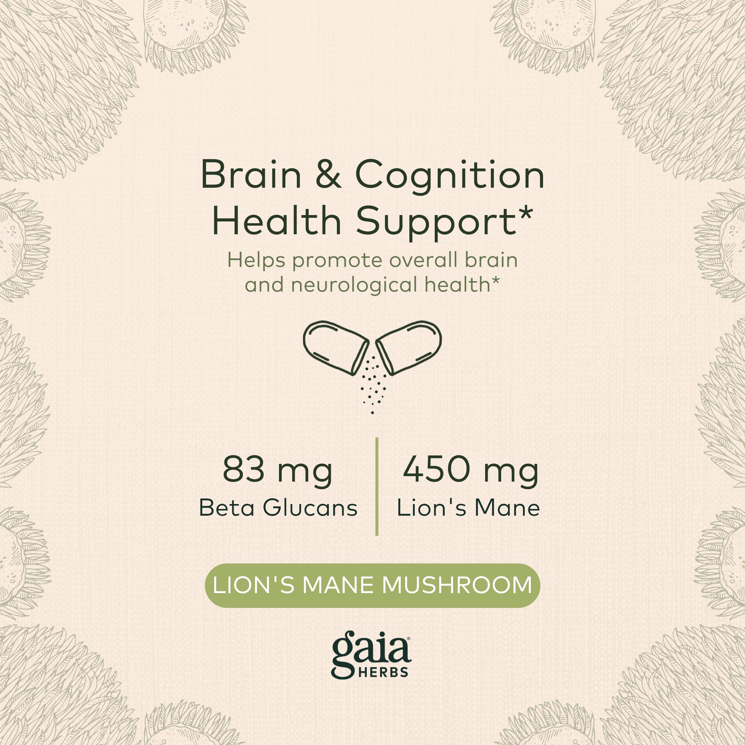 Foto 4 pulgar | Suplemento Gaia Herbs Lions Mane Mushroom 40 Cápsulas - Venta Internacional
