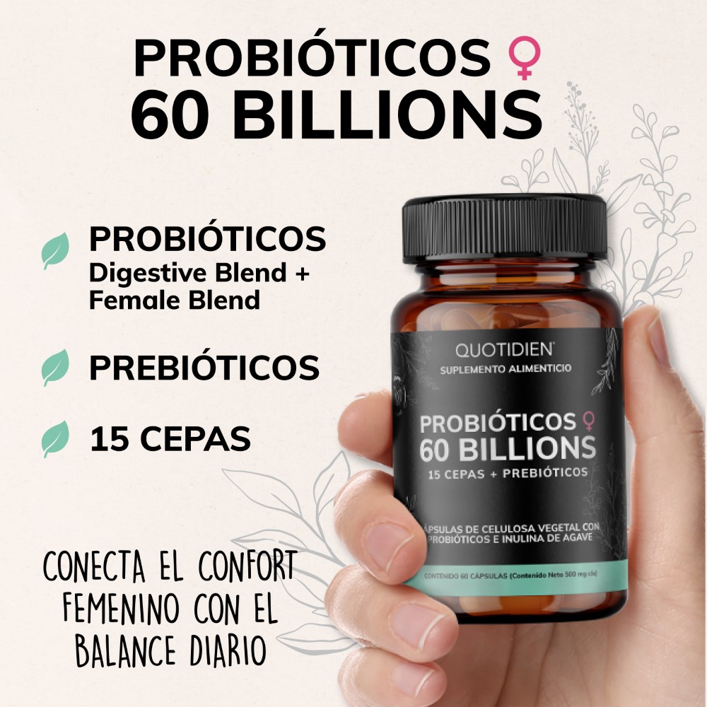 Foto 3 pulgar | Suplemento Alimenticio Probioticos Mujer 60 Billion Inulina De Agave + Prebióticos Quotidien 60 Cápsulas