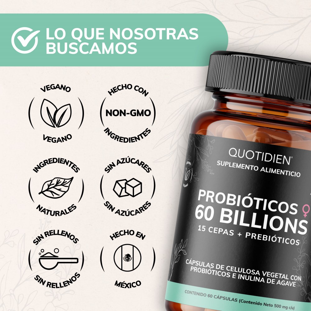 Foto 6 pulgar | Suplemento Alimenticio Probioticos Mujer 60 Billion Inulina De Agave + Prebióticos Quotidien 60 Cápsulas
