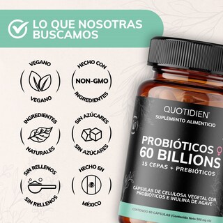 Foto 5 | Suplemento Alimenticio Probioticos Mujer 60 Billion Inulina De Agave + Prebióticos Quotidien 60 Cápsulas