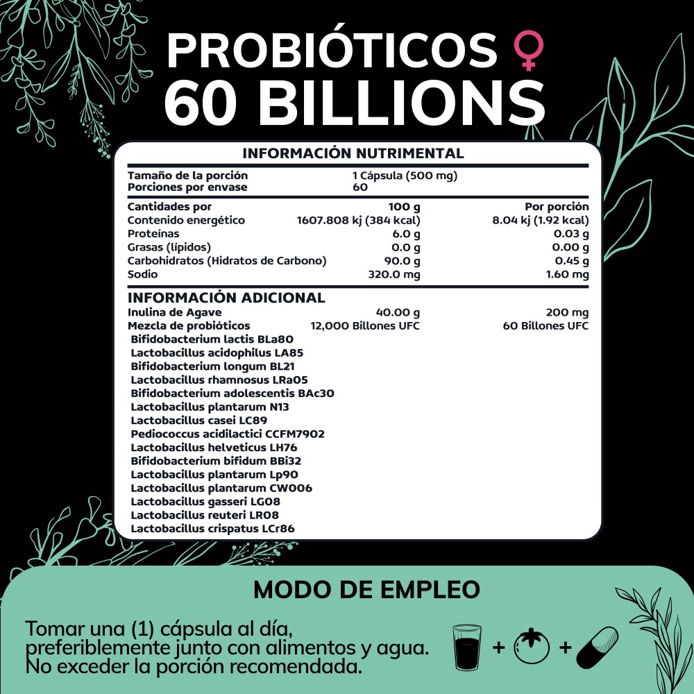 Foto 7 pulgar | Suplemento Alimenticio Probioticos Mujer 60 Billion Inulina De Agave + Prebióticos Quotidien 60 Cápsulas