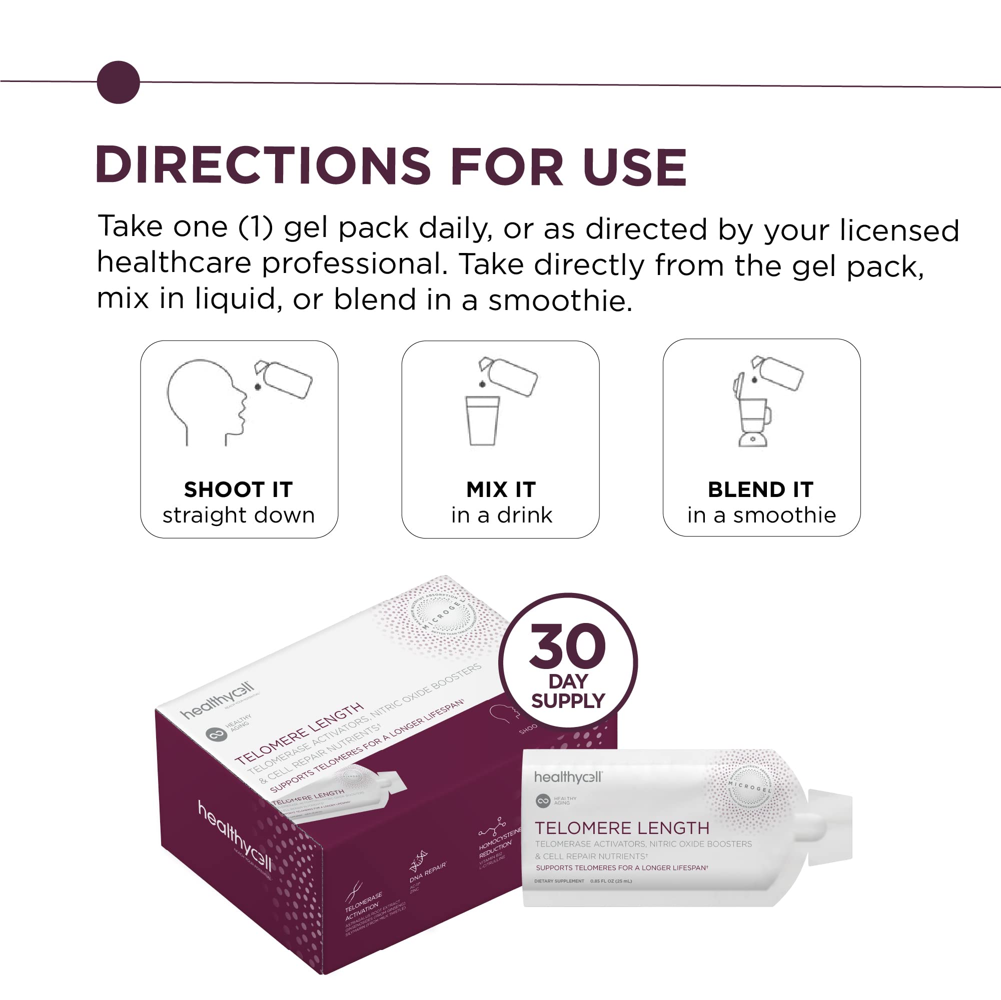 Foto 5 pulgar | Gel Healthycell Telomer Length 30 Piezas - Venta Internacional