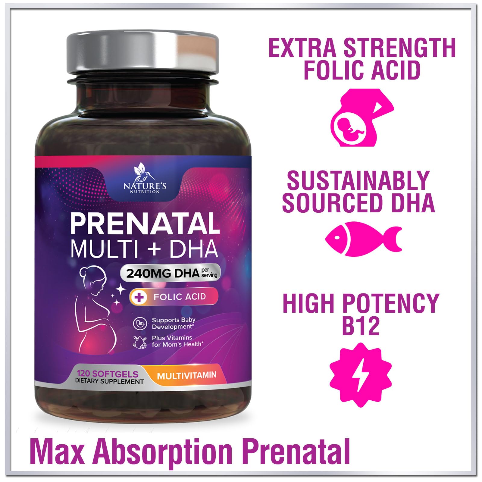 Foto 4 pulgar | Multivitamínico Prenatal Nature's Nutrition con Ácido Fólico y DHA 120 Gomitas - Venta Internacional