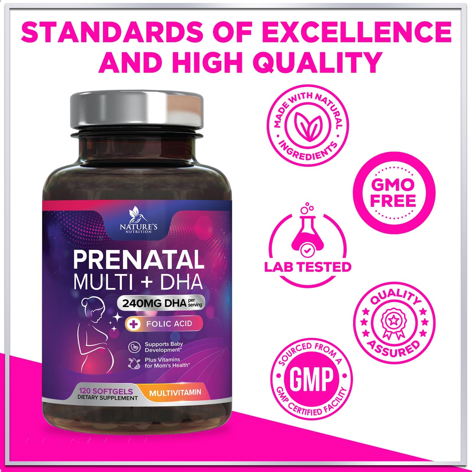 Foto 5 pulgar | Multivitamínico Prenatal Nature's Nutrition con Ácido Fólico y DHA 120 Gomitas - Venta Internacional